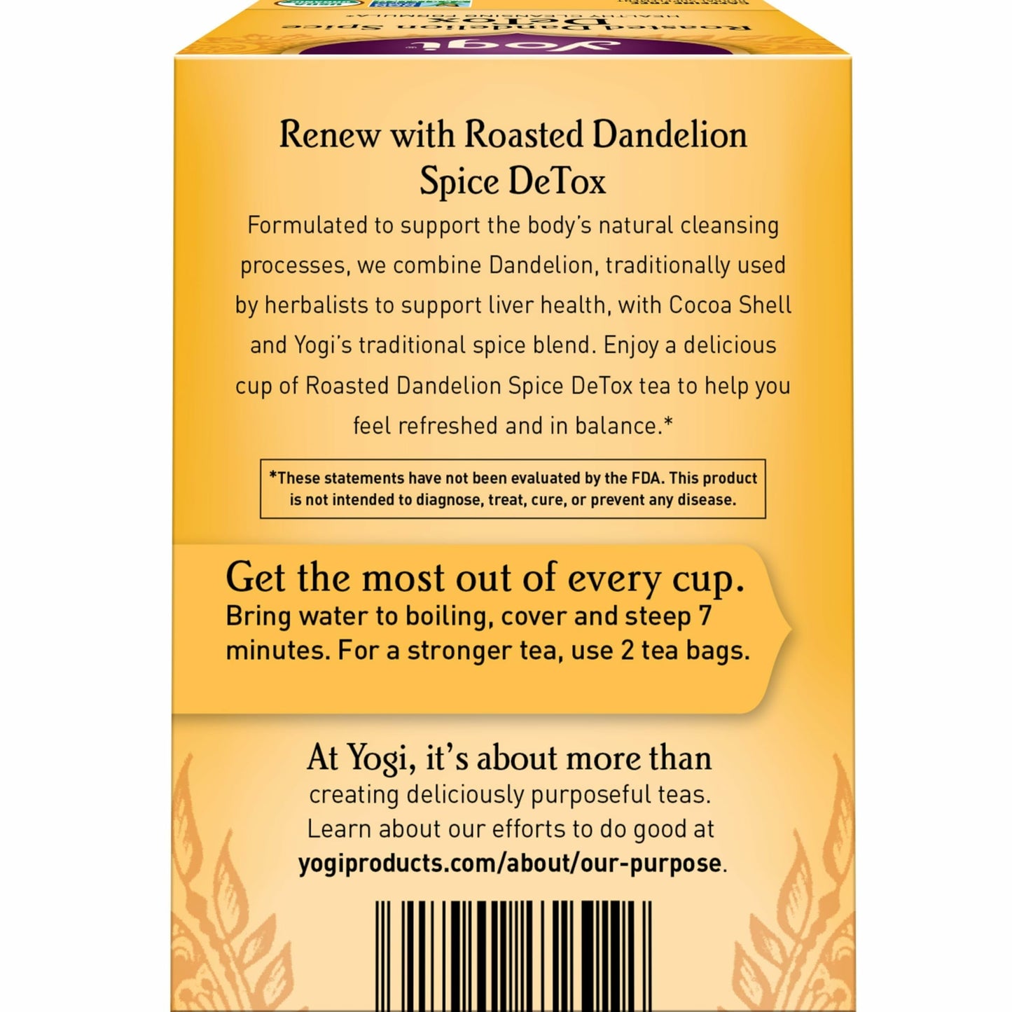 Yogi Tea Roasted Dandelion Spice DeTox Tea - 16 Tea Bags per Pack (6 Packs) - Organic DeTox Tea - Includes Roasted Dandelion Root, Dandelion Root, Cinnamon Bark, Cocoa Shell & More