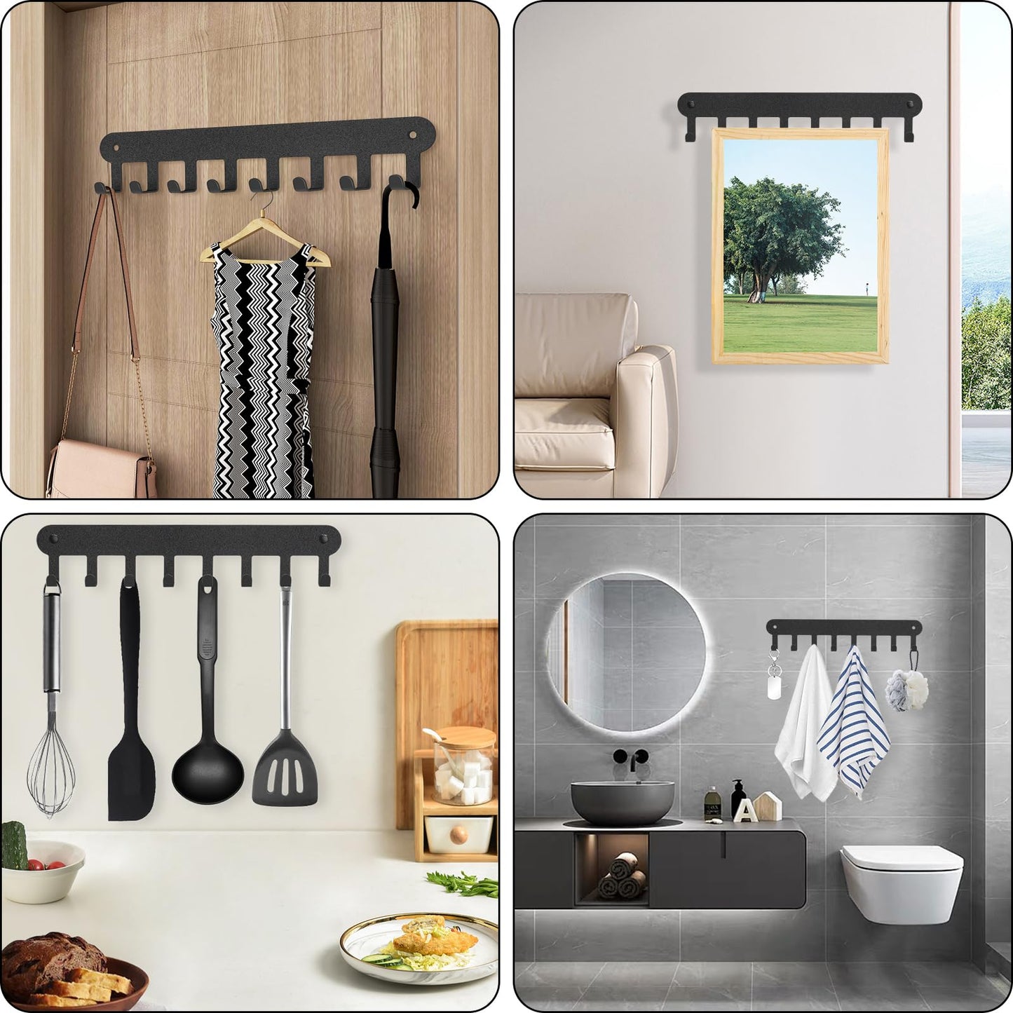 Suzurana 2 Pack Key Holder Wall Mount, Key Holder for Wall,Key Wall Holder, Key Hooks Hanging Keys, Key Hanger Wall Mount with 8 Hooks, Key Rack for Living Room, Kitchen, or Bathroo