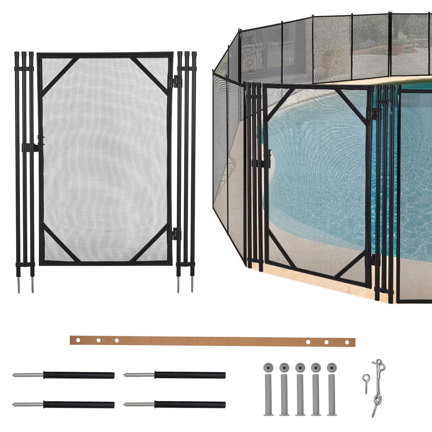 GarveeLife 4 ft x 2.5 ft Pool Fence Gate, Heavy Duty Steel Aluminum Frame, Pool Safety Fence Gate Kit with Stainless Steel Latch for Inground/Above Ground Pools, DIY Installation, Black