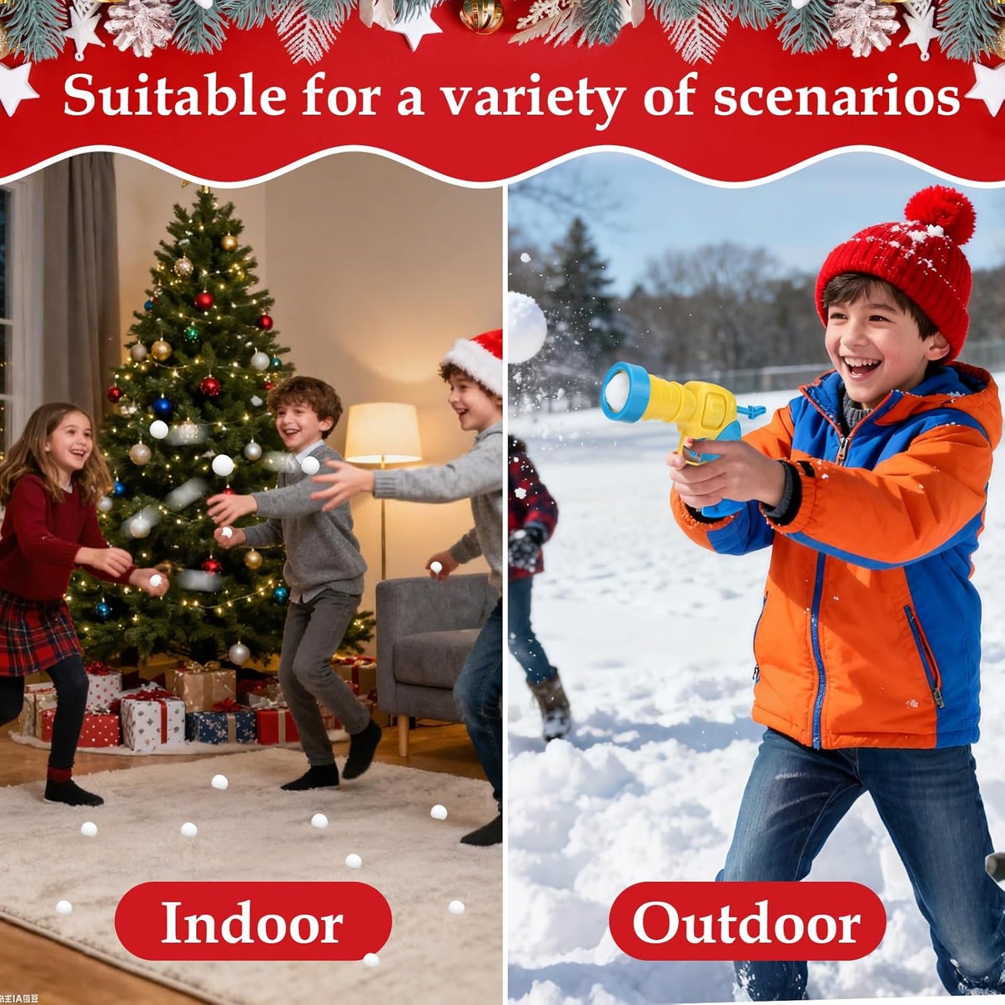 Vodolo Fake Snow Balls - 100 PCS Indoor Snowball Fight Set with Launcher & Snow Bag | Winter Fun