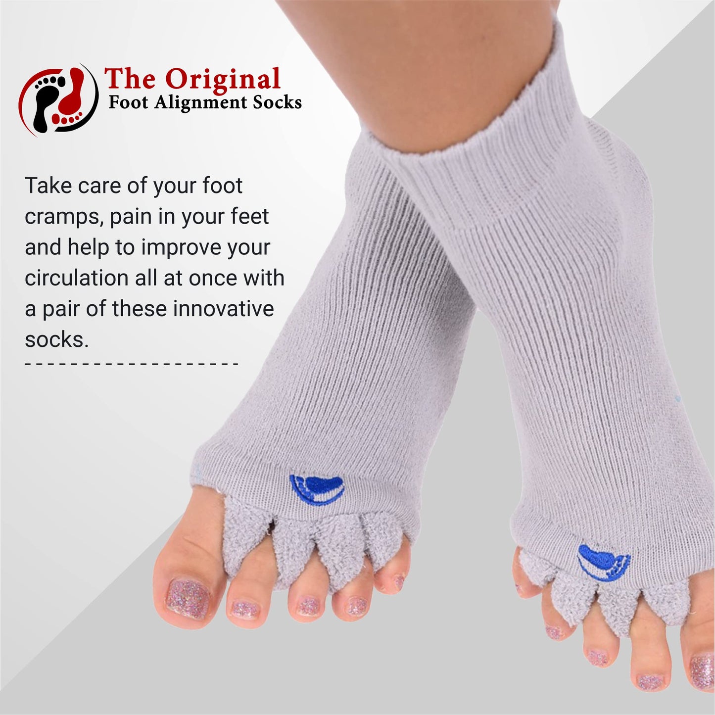 My Happy Feet Foot Alignment Socks with Toe Separators for Men or Women | Red - (Medium)