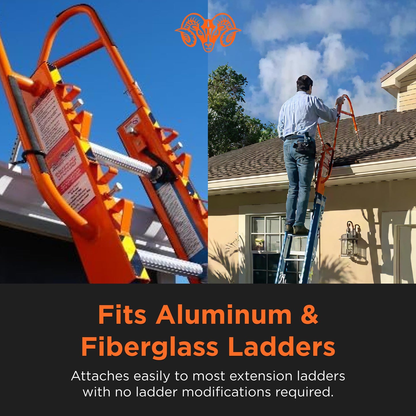 Bighorn Ladder Stabilizer for Roof Safety | Lightweight Aluminum | Easy Adjustable | Stabilizing & Secure | Gutter Clips/Hooks Included | Easy Access Handle Support | Fold for Transport & Storage