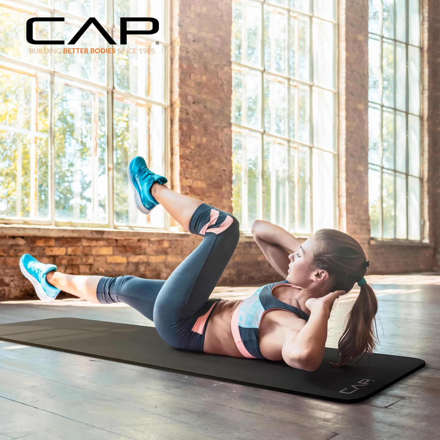 CAP Barbell Yoga Mat 1" Thick with Carrying Strap - High Density Exercise Mat for Yoga, Pilates, Stretching, Floor & Fitness Workouts - 74''x24''x1 | Black