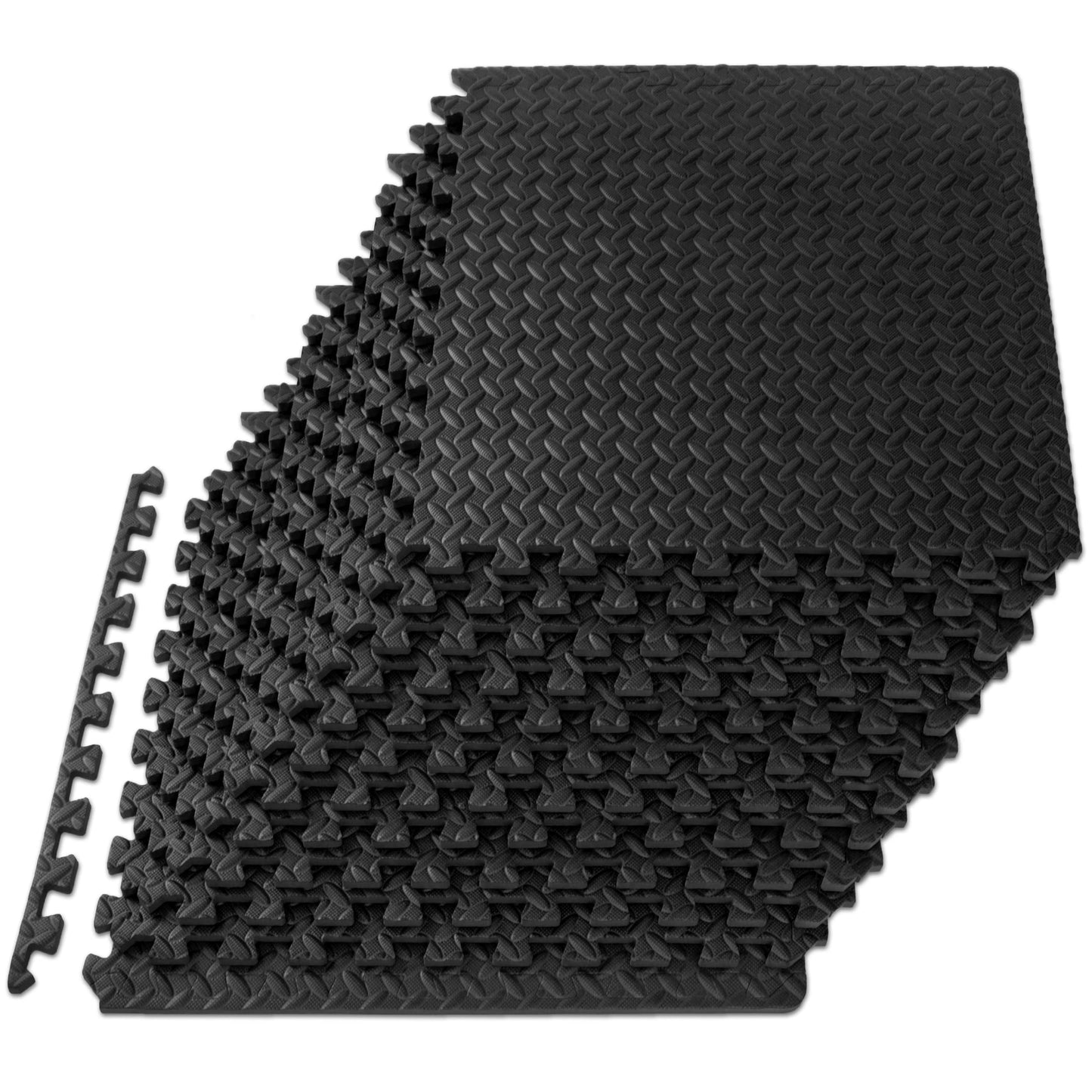 ProsourceFit Exercise Puzzle Mat ½-inch, EVA Interlocking Foam Floor Tiles for Home Gym, Workout Equipment, Kids Play Areas, Black, 48 SQ FT - 12 Tiles