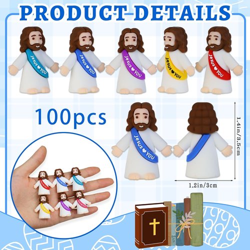 Little Jesus Figures - 100 Pack Mini Jesus Figurines for Easter | Perfect for Sunday School & Baptism Gifts