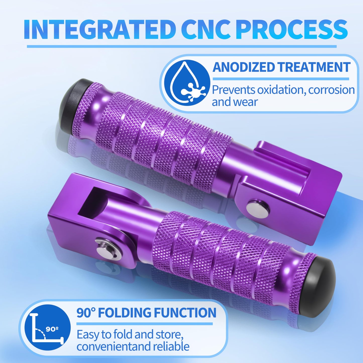 M8 Anti-Skid CNC Universal Motorcycle Foot Pegs Degree Foldable Footpegs Footrest,Upgrade Passenger Pedal For Mini Bike Dirt Pit Bike Electric Car Motorbike Honda Suzuki Yamaha Kawasaki (Purple)