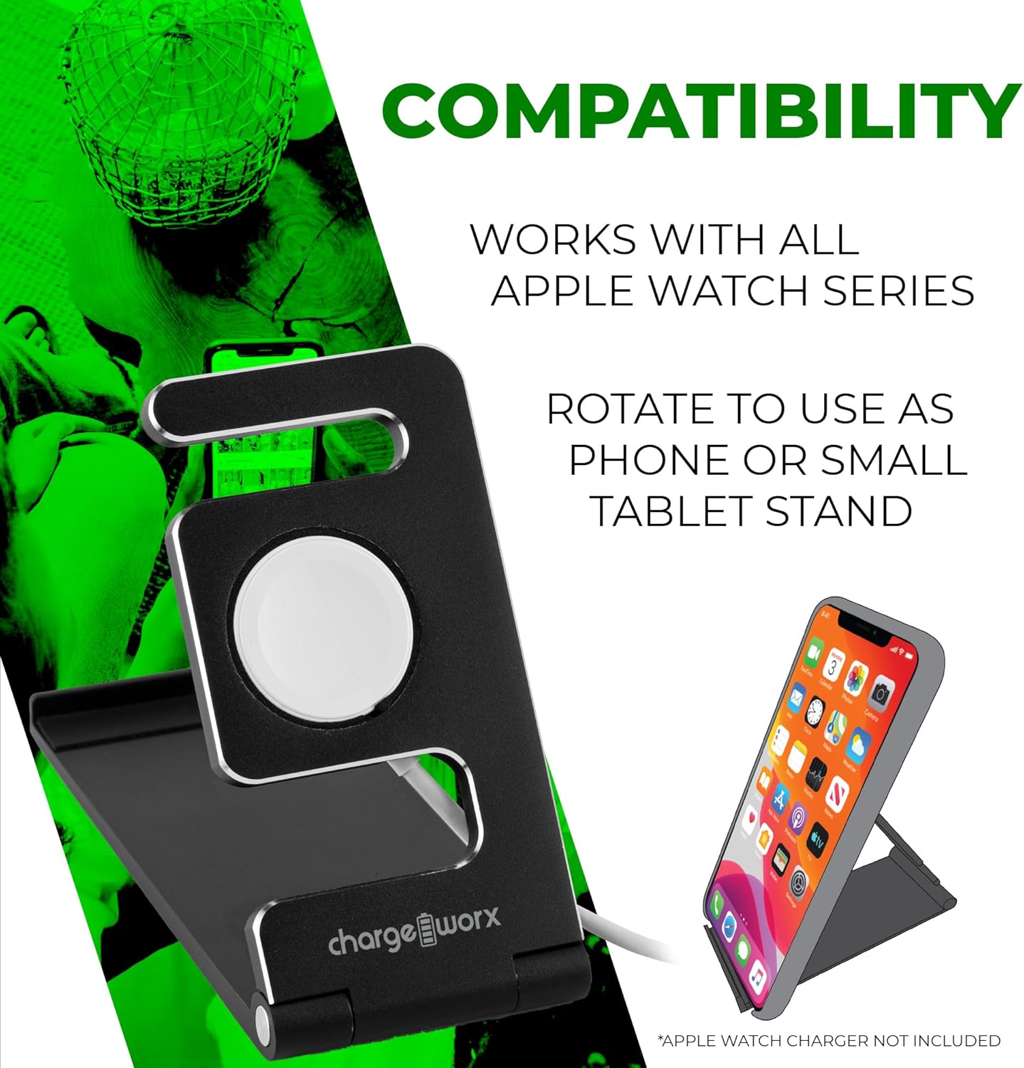 CHARGEWORX Smart Watch Stand Charger, Portable Apple iWatch Charging Station for Office Desk Accessories, Nightstand