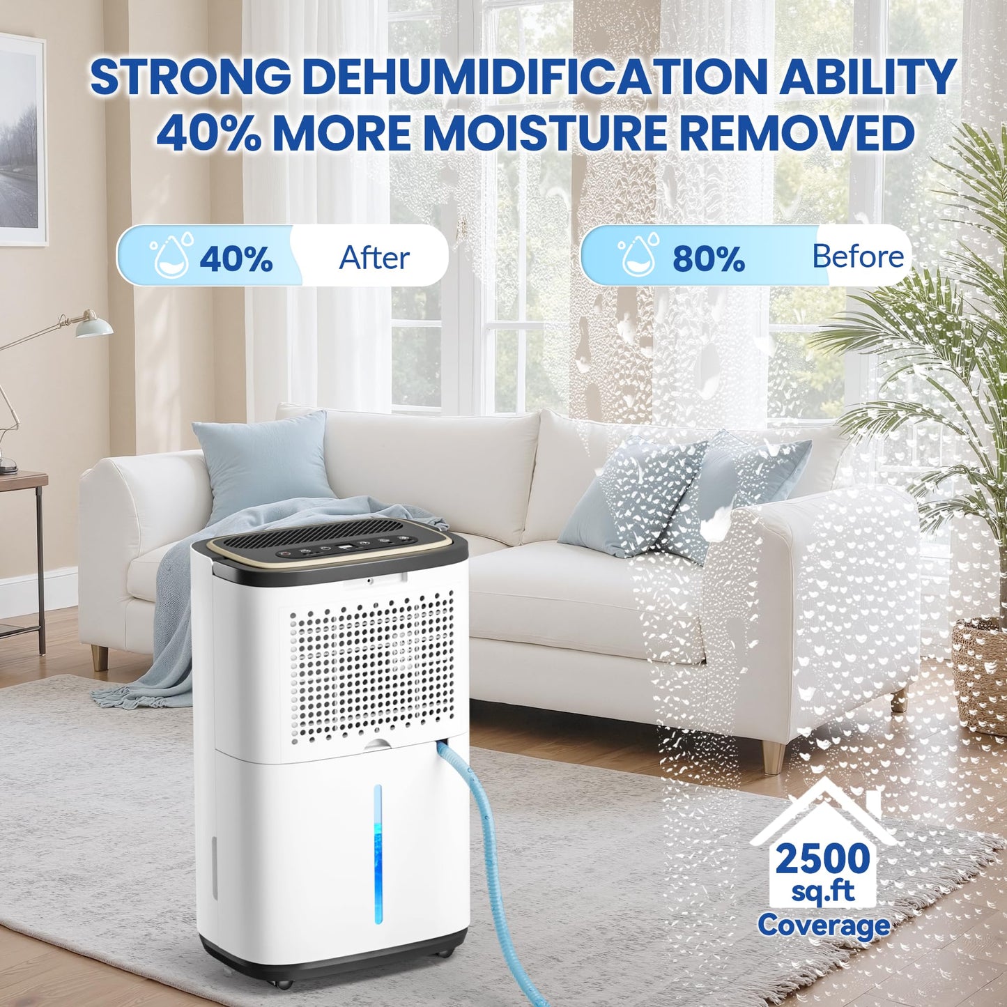 3000 Sq.Ft Dehumidifier for Basement with Drain Hose, 30 Pint Large Best Compressor Dehumidifiers for Home or Garage, Smart Humidity Control, 24H Timer & Child Lock, Ideal for Large Rooms, Garage
