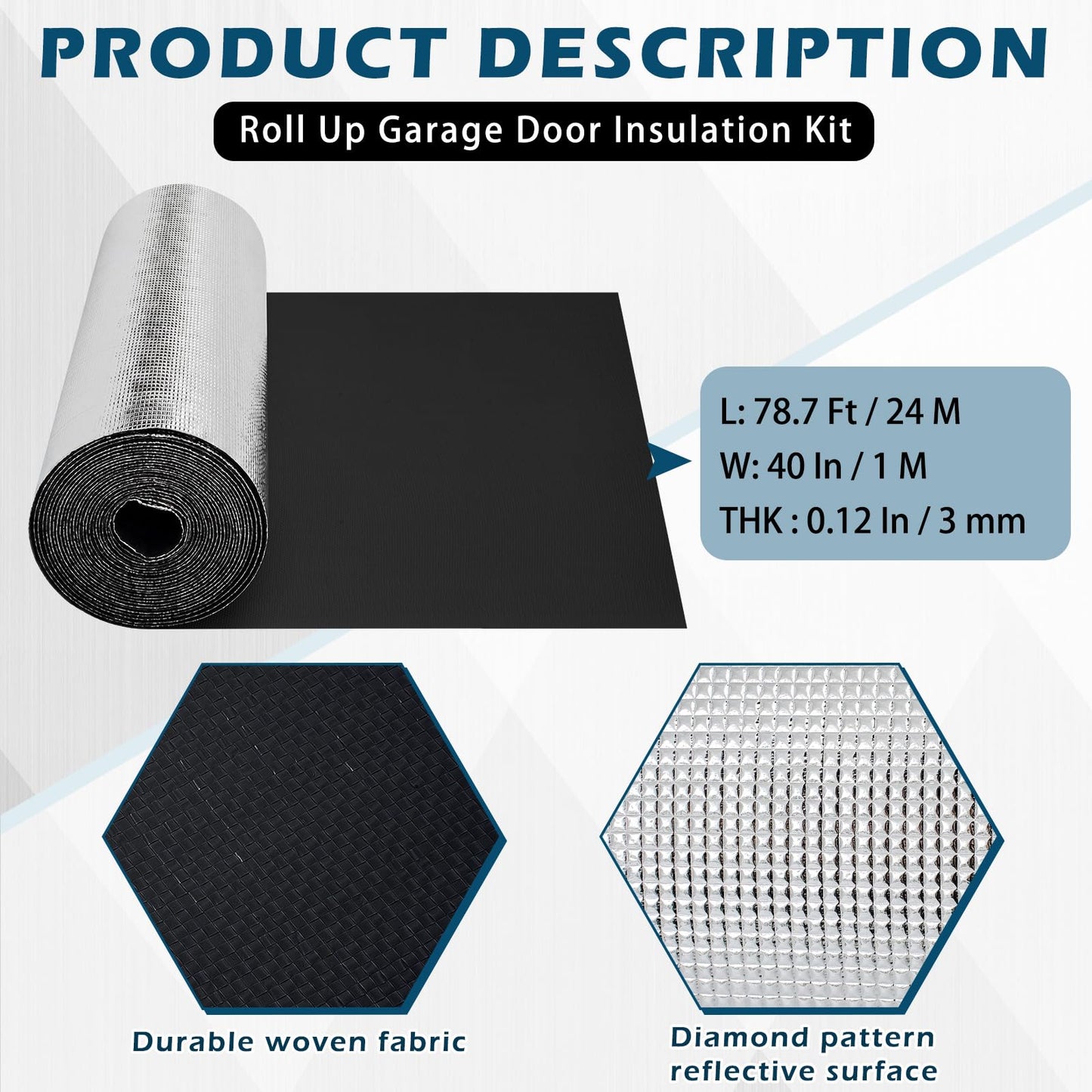 Tandefio Roll up Garage Door Insulation Kit for Cooling Metal Buildings Reflective Foam Aluminum Foil Summer Barrier Warehouse Insulation Panels for 2 Doors 10'x10' or Large (Black,40 in X 78.7 ft)