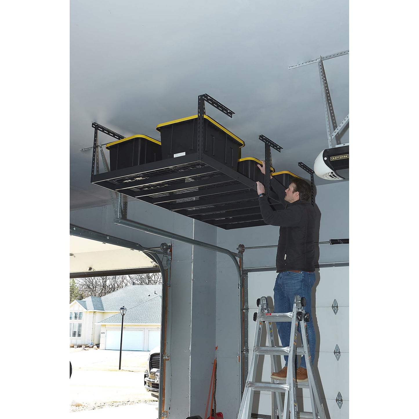Klutch Overhead Garage Storage Rack — Adjustable Height, 96in.L x 48in.D x 23–37in.H