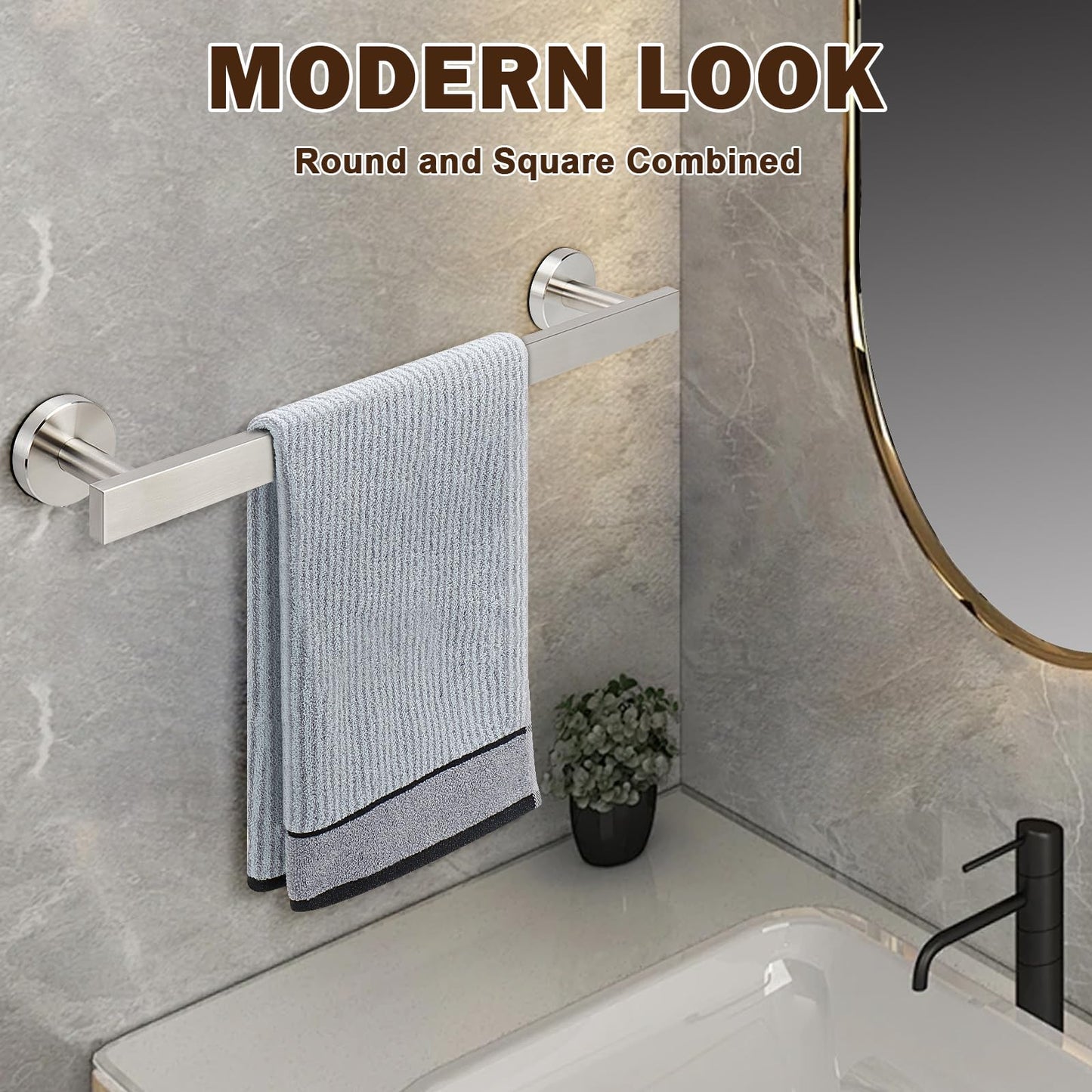Siyzda Bath Towel Bar, SUS 304 Stainless Steel Towel Rack Holder Wall Mounted, Modern Shower Rod for Bathroom Kitchen Home Decor, 16 Inch (Brushed Nickel)