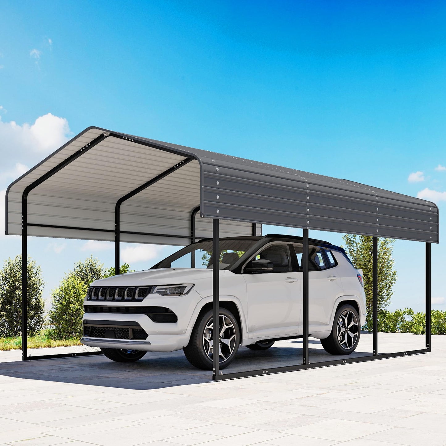 10x15FT Metal Carport,Heavy Duty Carport with Reinforced Frame and Galvanized Steel Roof, Outdoor Garage Shelter Shade Car Port for Pickup Trucks, Boats, Cars & Tractors, Farm Tools, Party, Gray