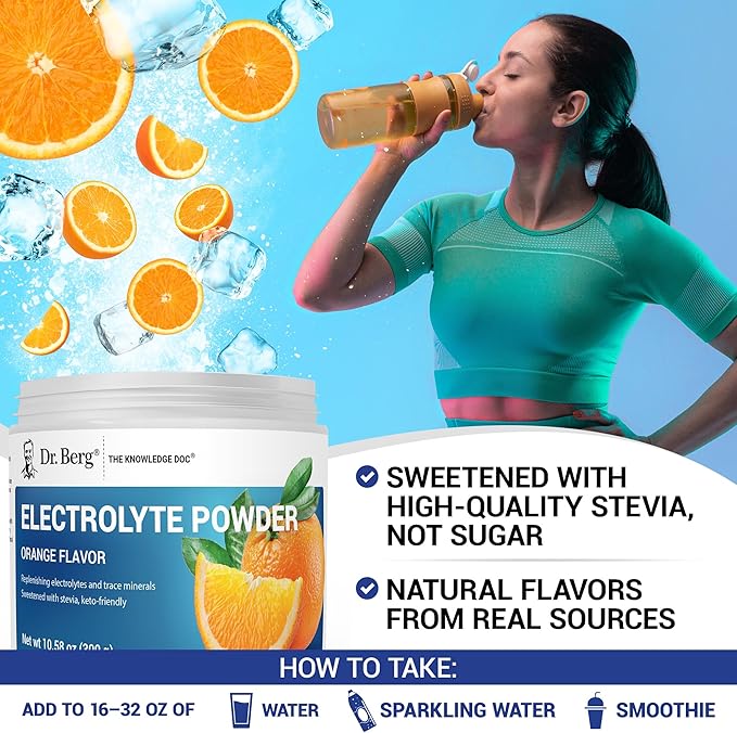 Dr. Berg Zero Sugar Hydration Keto Electrolyte Powder - Enhanced w/ 1000 mg of Potassium & Real Pink Himalayan Salt (NOT Table Salt) - Orange Flavor Hydration Drink Mix Supplement - 50 Servings