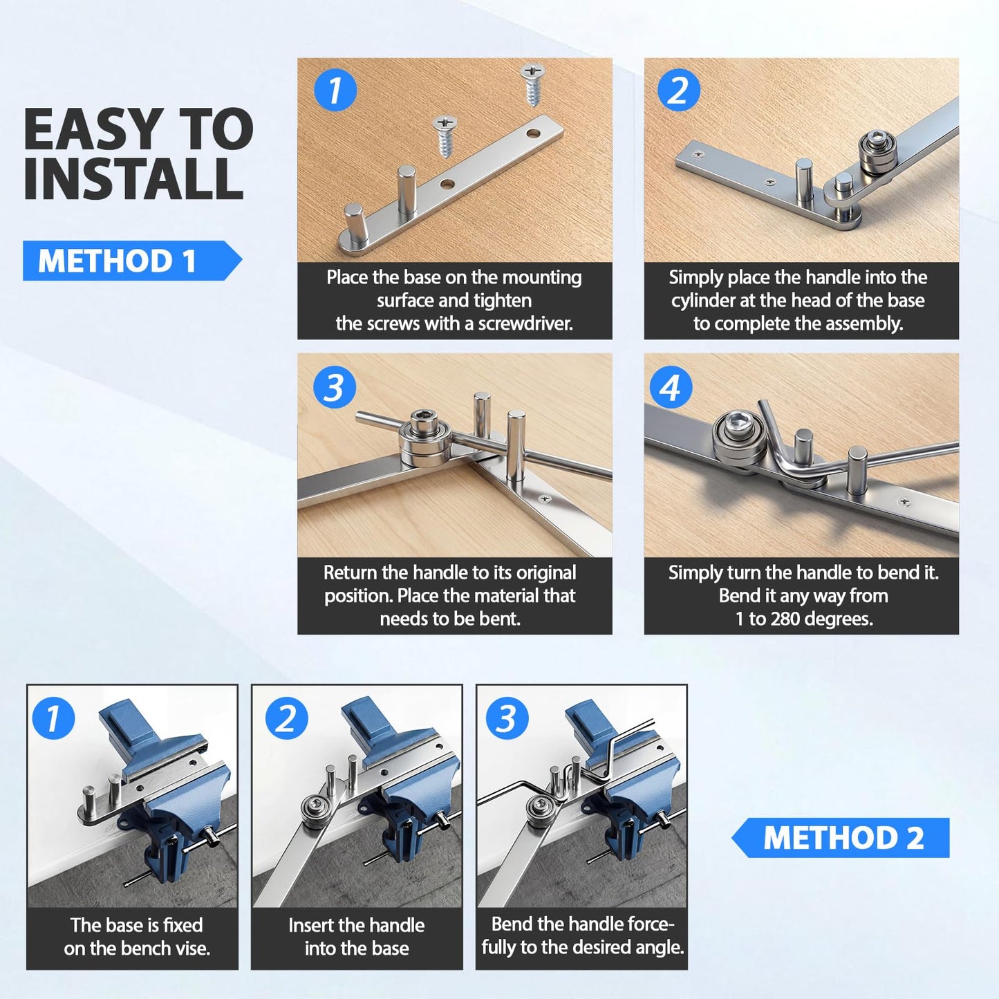 Otoolling Manual Rebar Bender Mini Tubing Wire Bender Steel Construction Hand Rod Forming Tool Desktop Workbench Bending Tool for Bending of 1/6" Wire Pipe 3/8" Aluminum Copper Rod (Silver, Basic)