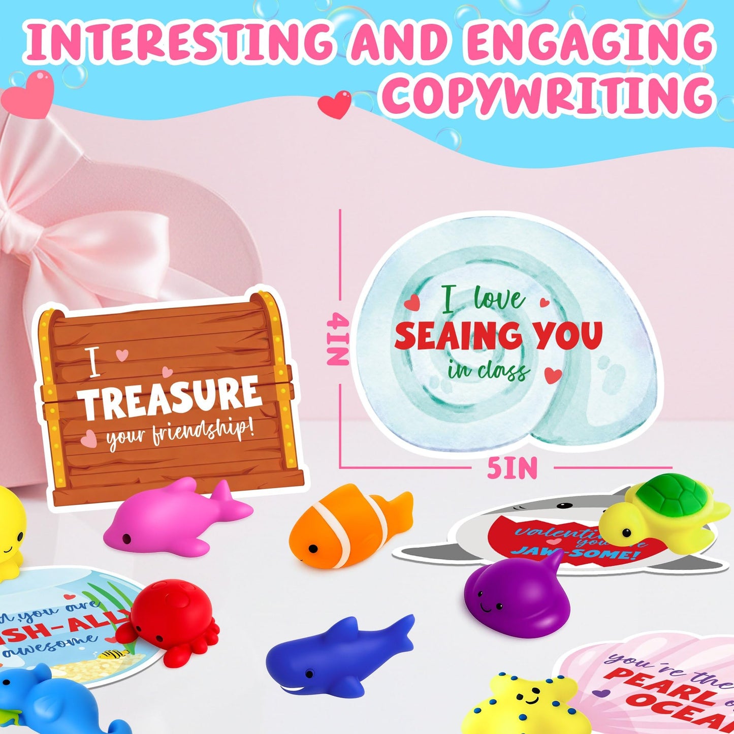Valentines Day Cards for Kids School - 30PCS Cute Mochi Squishy Valentines for Class with Funny Ocean Valentine Cards, Valentine Party Favors for Boys & Girls, Valentine's Day Gifts for Kids Classroom