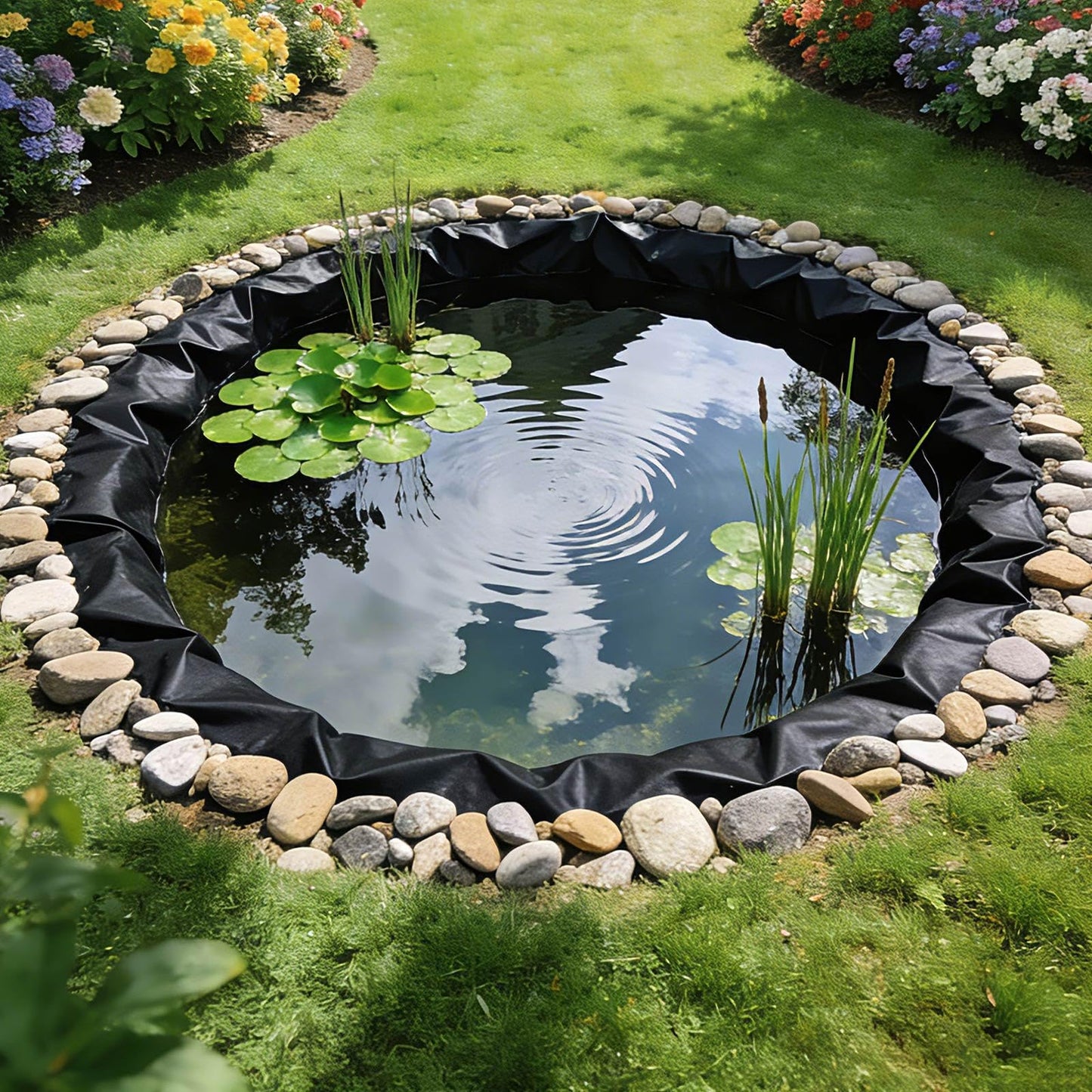 VEVOR 25 x 30 ft Pond Liner, 14 Mil Thickness, 3-Layer Reinforced PE Fish Koi Pond Liner for Outdoor Ponds, with Hemmed Edge and 4 Metal Buttonholes, for Water Garden, Waterfall, and Fountains, Black