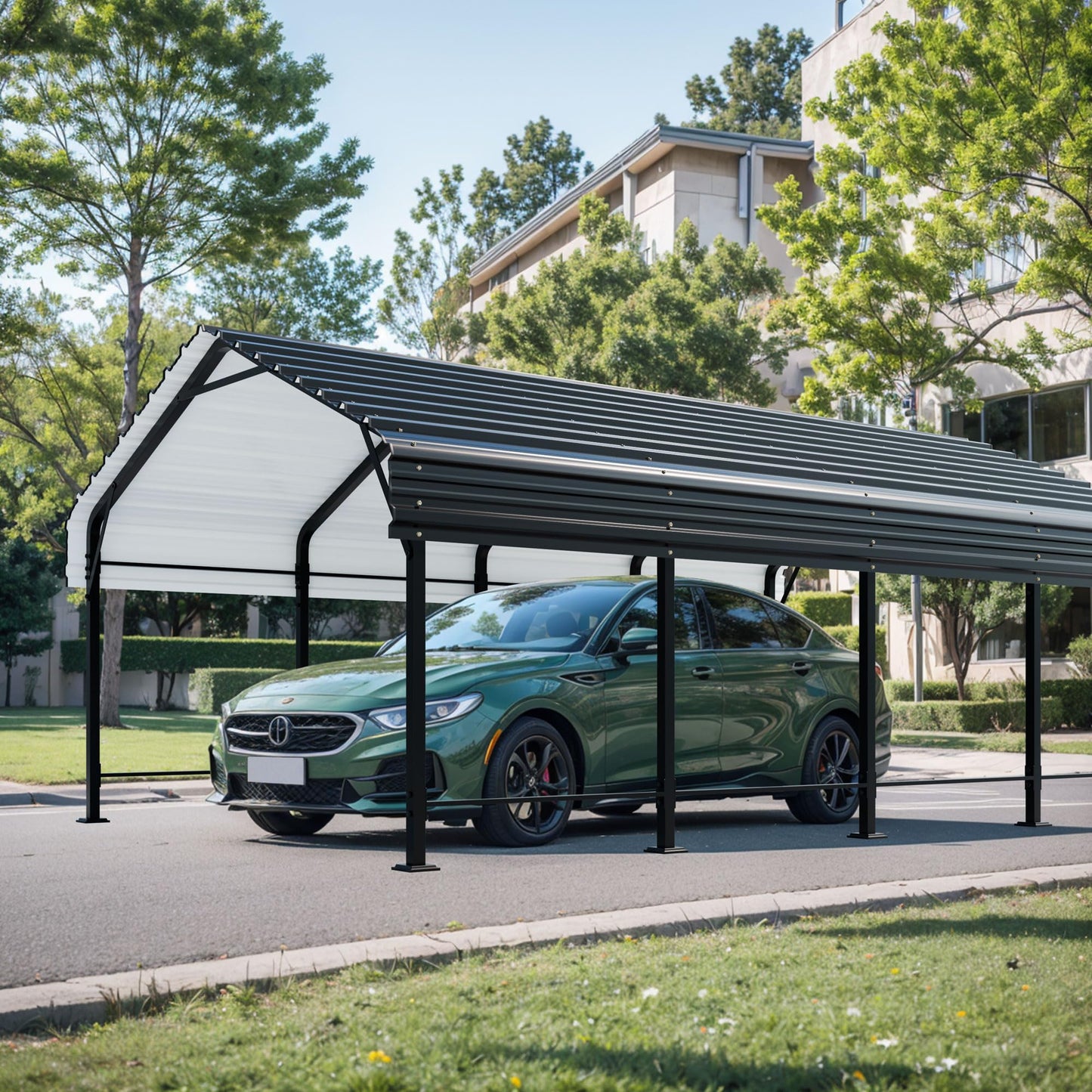 Shintenchi 12x20 FT Metal Carport, Oversized Carport Garage with Enhanced Base, Outdoor Galvanized Car Shelter, Heavy Duty Carports Canopy, for Car, Boats and Tractors, Grey