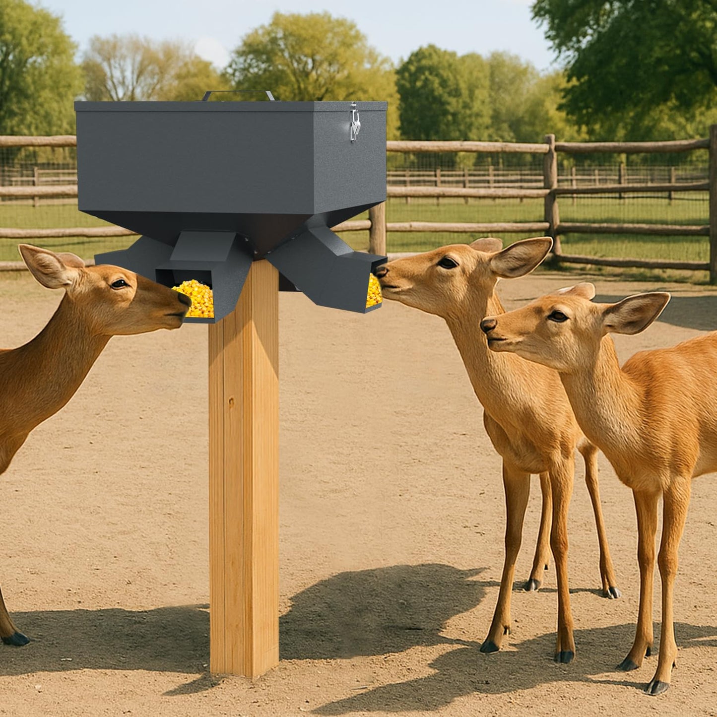 POOAMY Gravity Deer Feeder, Heavy Duty Deer Feeder Box, 80lb Large Capacity Automatic Feeder, Hunting Game Feeders, Protein 4 Feed Head