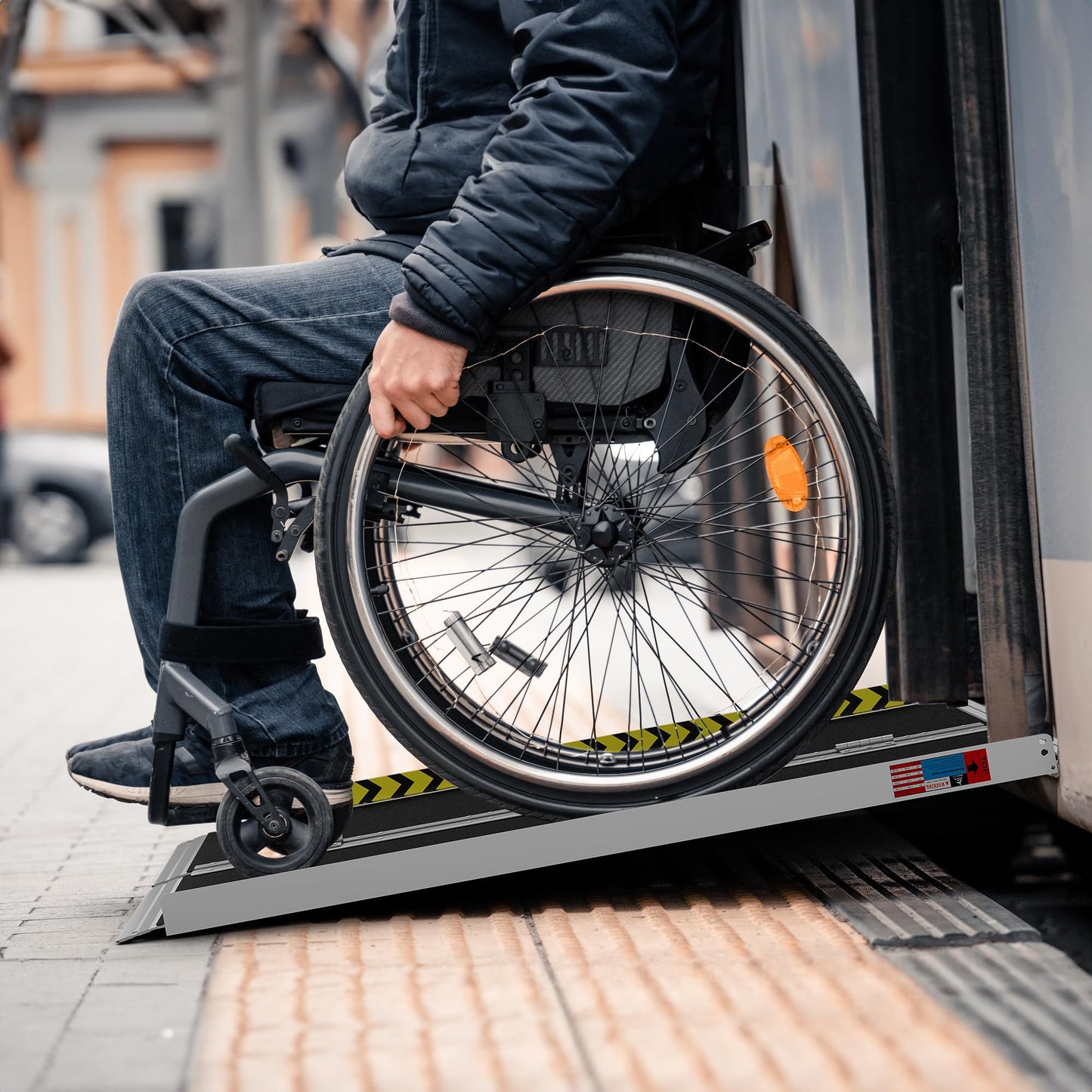 WHALEMOTOR Portable Wheelchair Ramp 4FT, Anti-Slip Aluminum Folding Portable Ramp, Wheelchair Ramps for Home, Weight Capacity Up to 800 LBS, with Transition Plates Above and Below, Loading Dock Plates