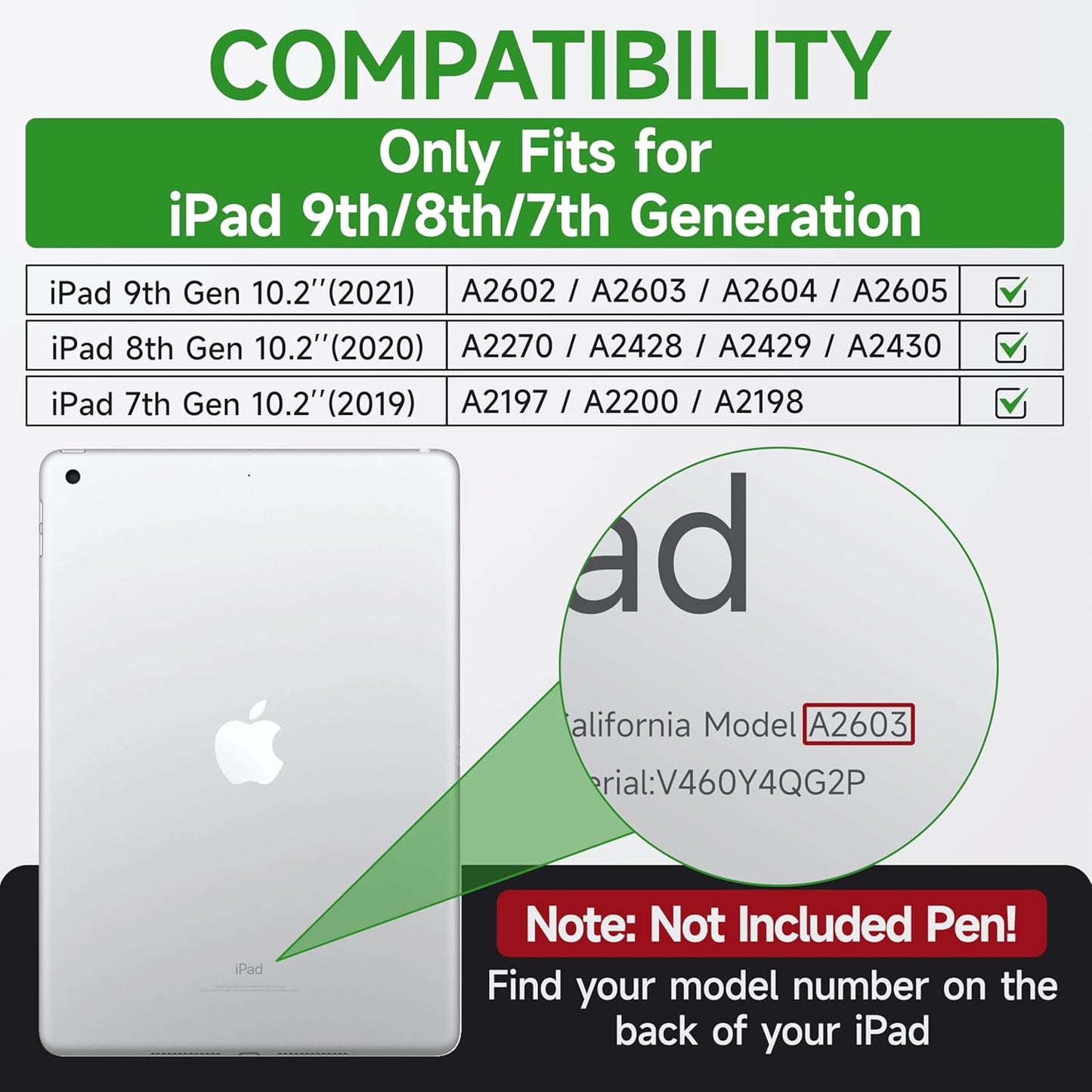 Andnary 9th/8th/7th 10.2 inch, Protector/360 2021/2020/2019 Case for iPad Generation Shockproof Cover with Screen