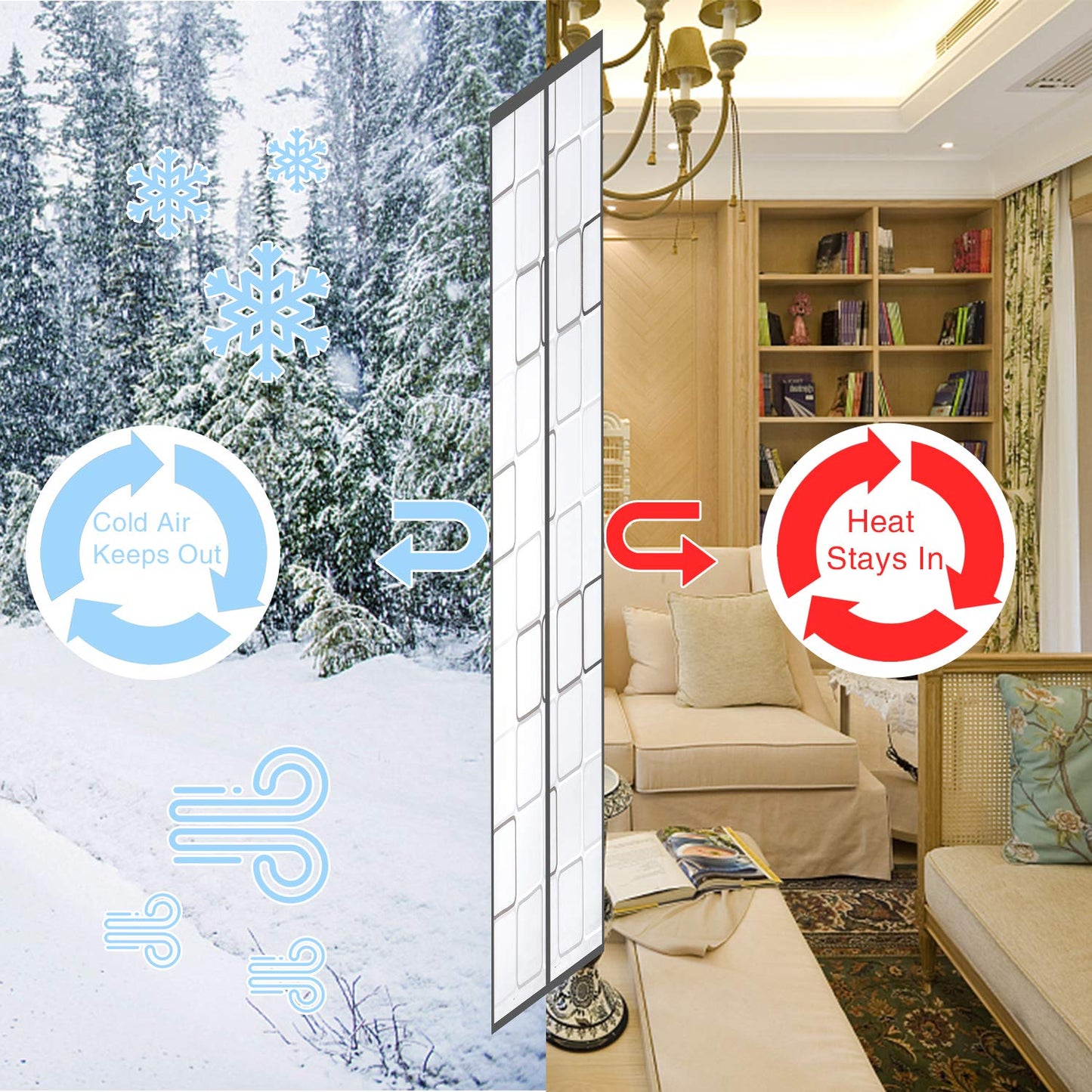 Insulated Door Curtain, Thermal Magnetic Self-Sealing EVA Door Screen Winter Stop Draft Keep Cold Out Door Cover for Kitchen, Bedroom, Air Conditioner Room,Hands Free (37" x 82")