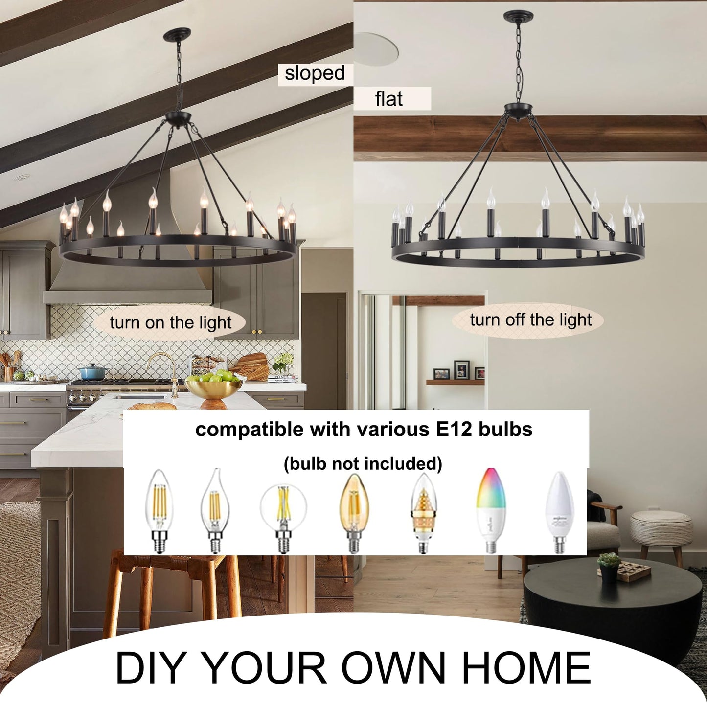 VIZBMYR Black Wagon Wheel Chandelier Farmhouse,Round Rustic Wagon Wheel Light Fixture for Dining Room,16-Light 40" Large Industrial Wagon Wheel Light for Living Room Foyer(Black 40 Inch 16-Lights)