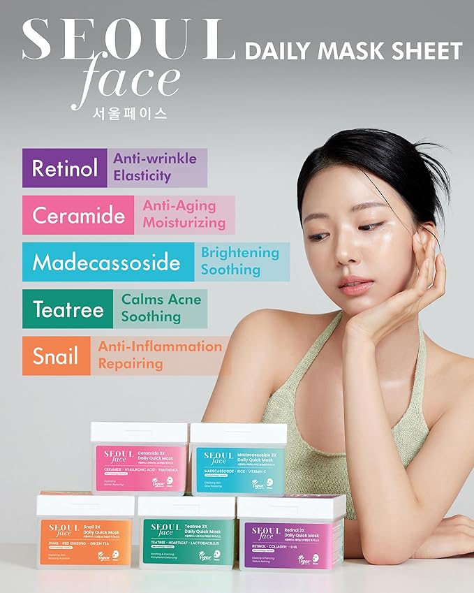 DERMAL Seoul Face Snail 3X Daily Quick Mask 36 Sheet ??Korean Skincare Vegan Tencel Facial Masks - Skin Repairing, Anti Aging Face Mask Sheets with Ginseng Root, Green Tea Leaf Extract