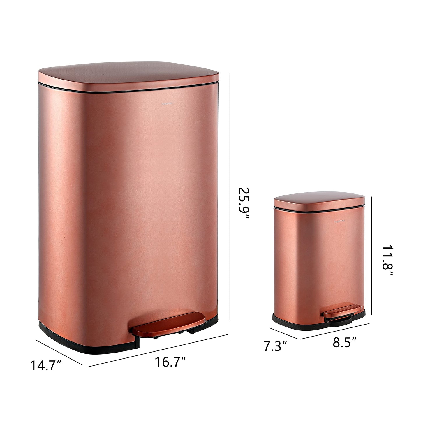 happimess HPM1006D Connor Rectangular 13-Gallon Trash Can with Soft-Close Lid and Free Mini Trash Can, Fingerprint Resistant, Modern, Minimalistic for Home, Kitchen, Office, Bathroom, Rose Gold