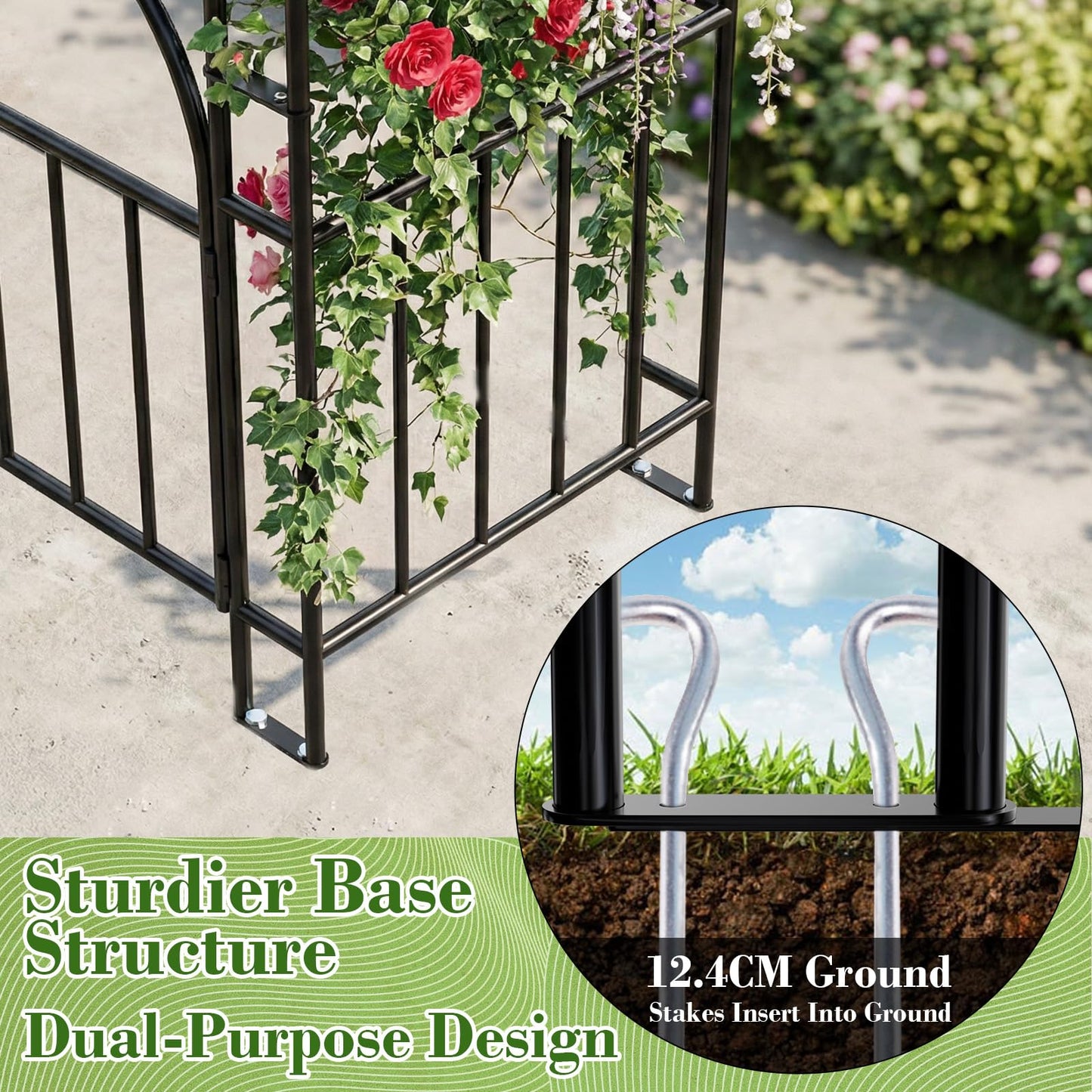 Kinchoix 7FT Garden Arch Arbor Heavy Duty Metal Arbour Archway Garden Arch Trellis for Climbing Plants Outdoor