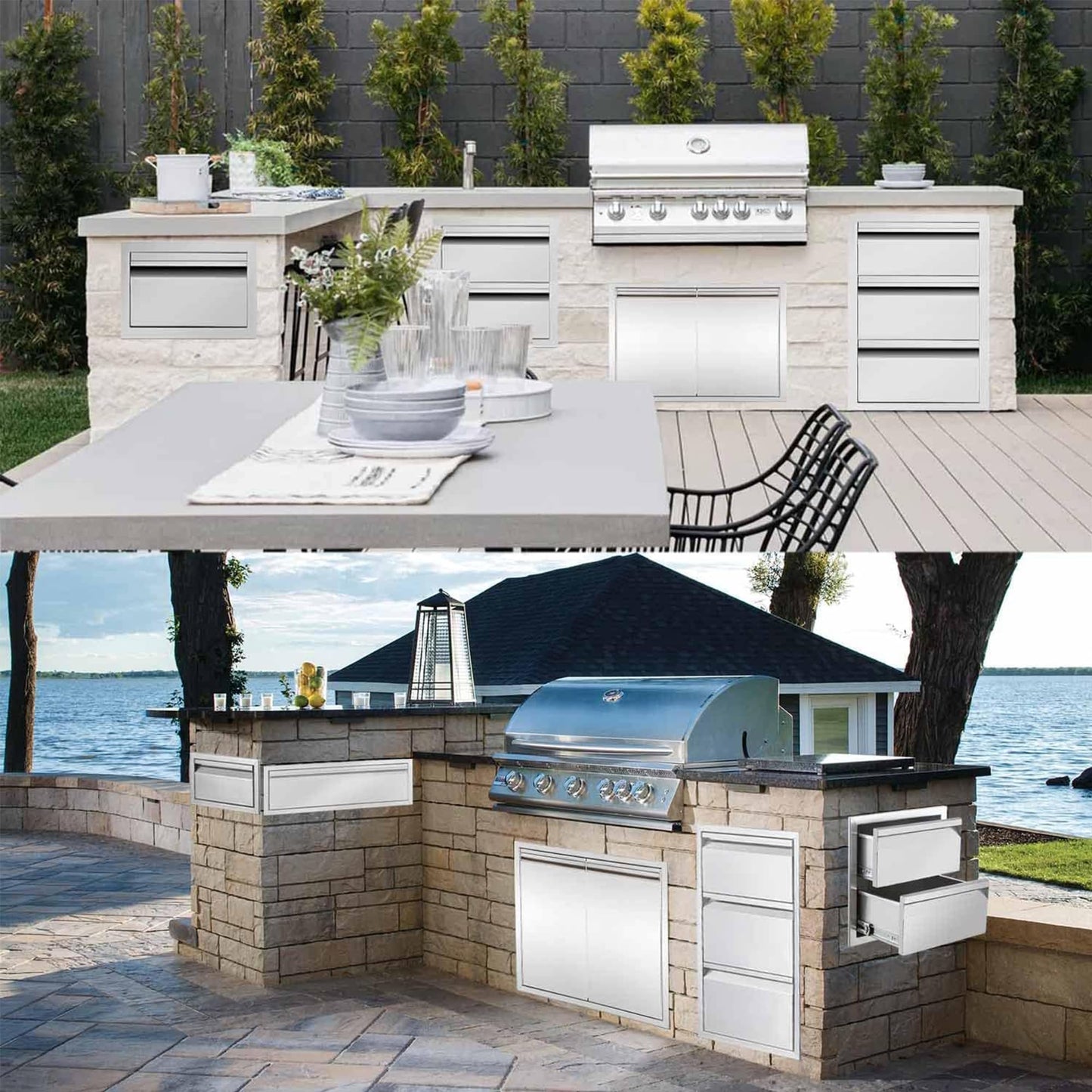 ROREP Outdoor Kitchen Drawers, 17" W x 30" H x 21" D Outdoor Kitchen Drawers Stainless Steel, Flush Mount Access 3 Drawer for Outdoor Kitchen Island