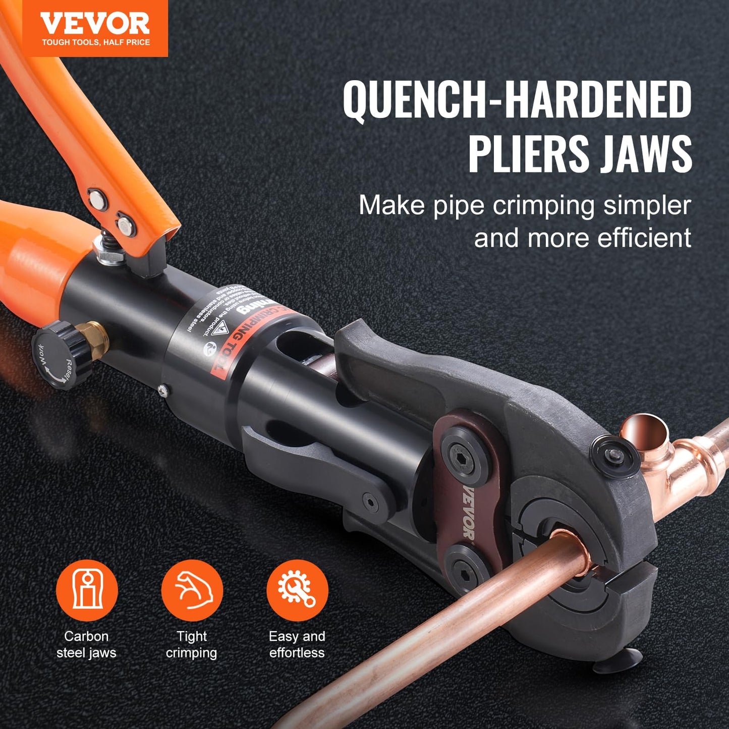 VEVOR Copper Pipe Crimping Tool, Hydraulic Driven Press Tool with 1/2", 3/4", 1" VUS Jaws, Copper Tube Fittings Pipe Crimpers for Narrow Spaces and Tee Fittings