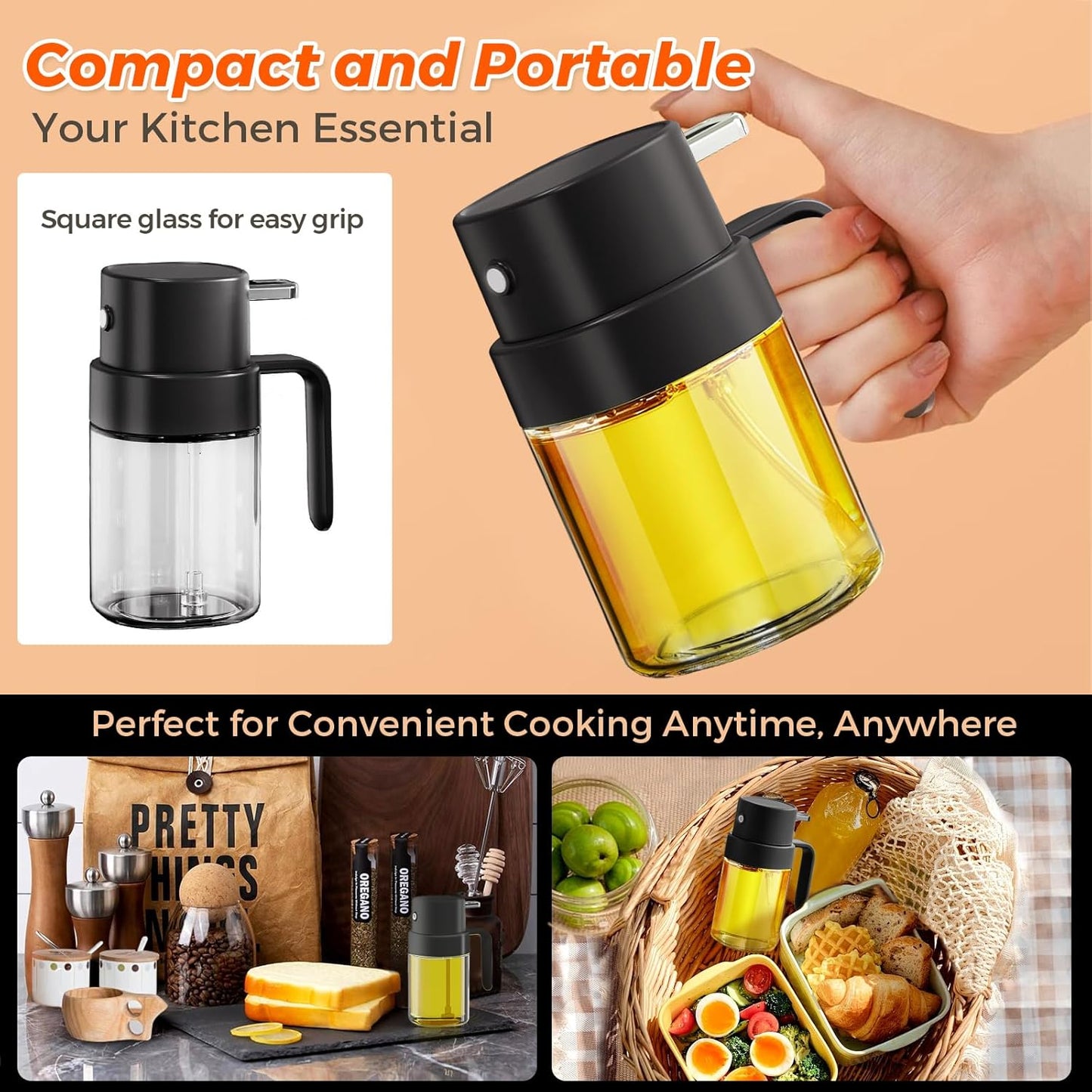 YARRAMATE Mini Oil Sprayer - 6.8 OZ Premium Food-Grade Olive Oil Spray Bottle for Cooking | Portable Kitchen Mister (Black)