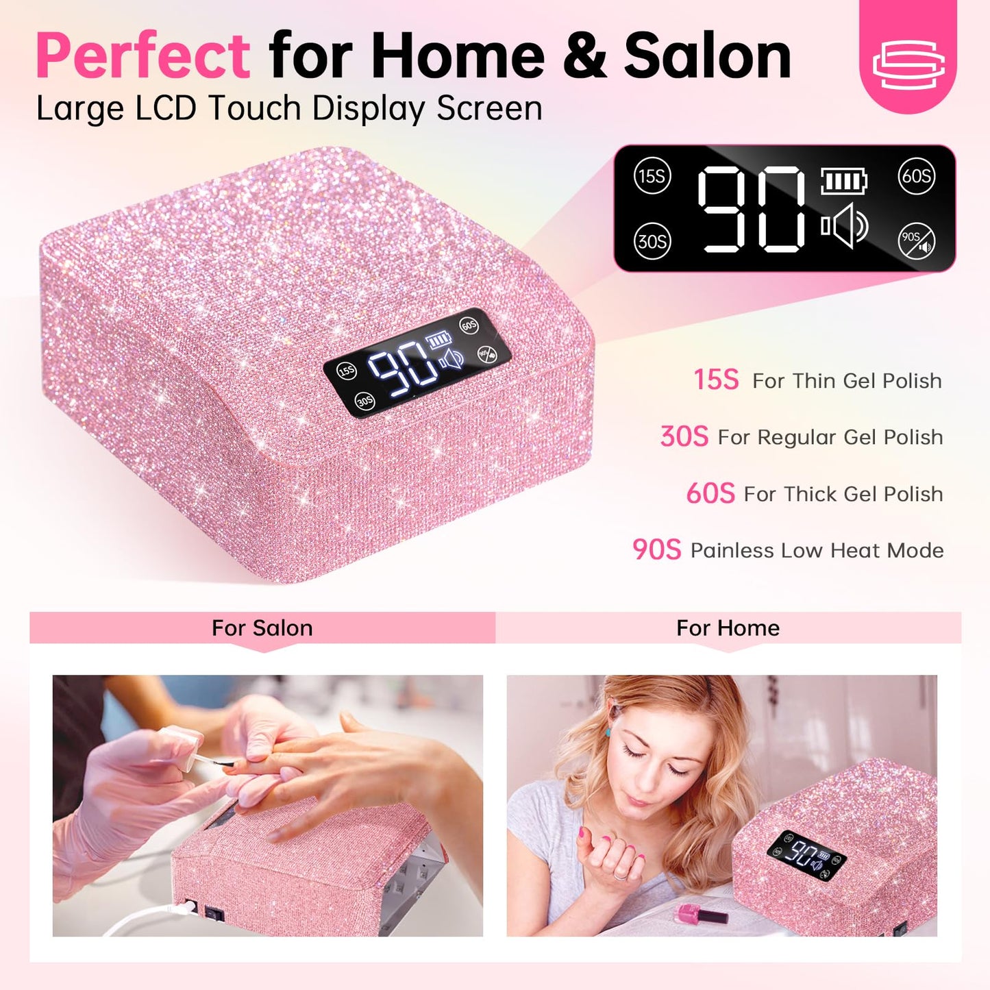 CHRISTINE SHELLY H20 UV Light for Gel Nails, 96W Rechargeable UV Nail Lamp & 504 Nail Dust Collector, Bling Diamond Rechargeable 5000RPM Vacuum Nail Tech Fan Extractor