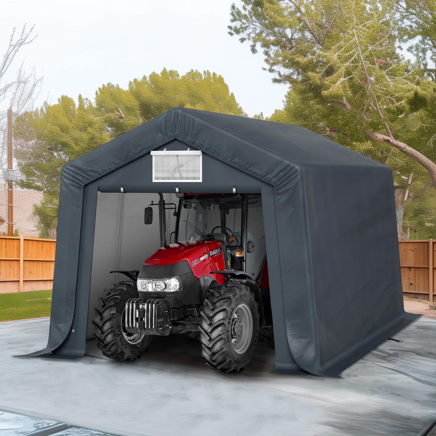 HERA'S PALACE 10x15ft Heavy Duty Carport Storage Shed Outdoor Anti-Snow Portable Canopy Shelter with 2 Doors Garage Tent for Motorcycle Garden Tools