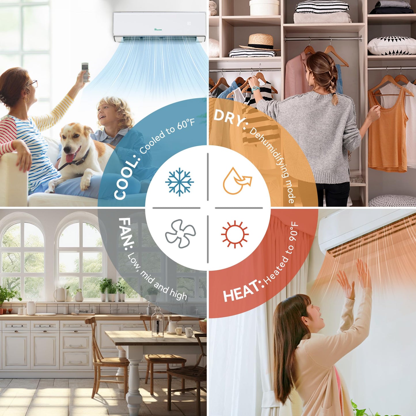 YITAHOME 23 SEER2 24K BTU 2 Zone Mini Split AC/Heating System, 12000 12000 BTU Dual Zone Mini Split Air Conditioner, 208-230V Pre-charged Inverter AC, Compatible with Wi-Fi&Alexa
