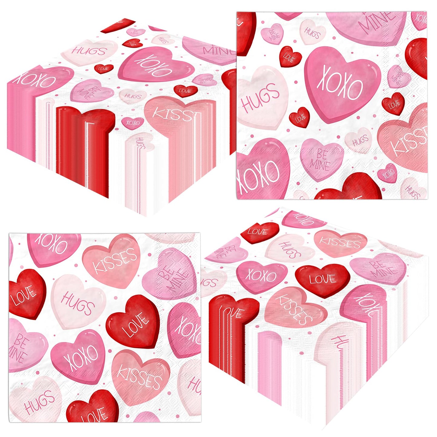 Valentines Napkins,48pcs Pink and Red Conversation Heart Napkins Valentines Day Napkins Disposable Decoration for Valentine Day Wedding