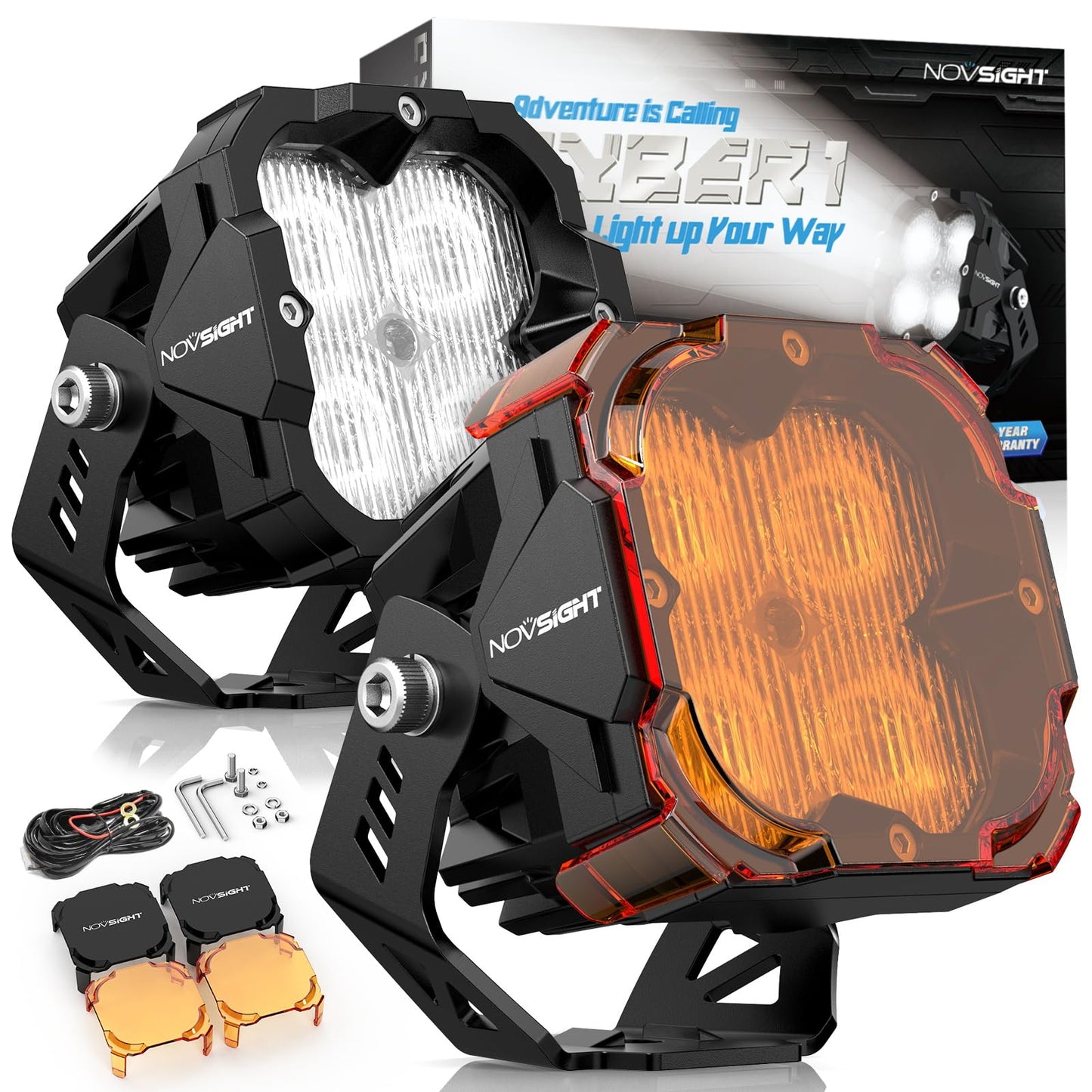 NOVSIGHT LED Pods Lights Ditch Light - 3 Inch Offroad Light 80W Ultra Bright Waterproof LED Pods with Covers, Off Road Flood Lights Work Light for Truck Wrangler Jeep Pickup Ram SUV ATV Boat