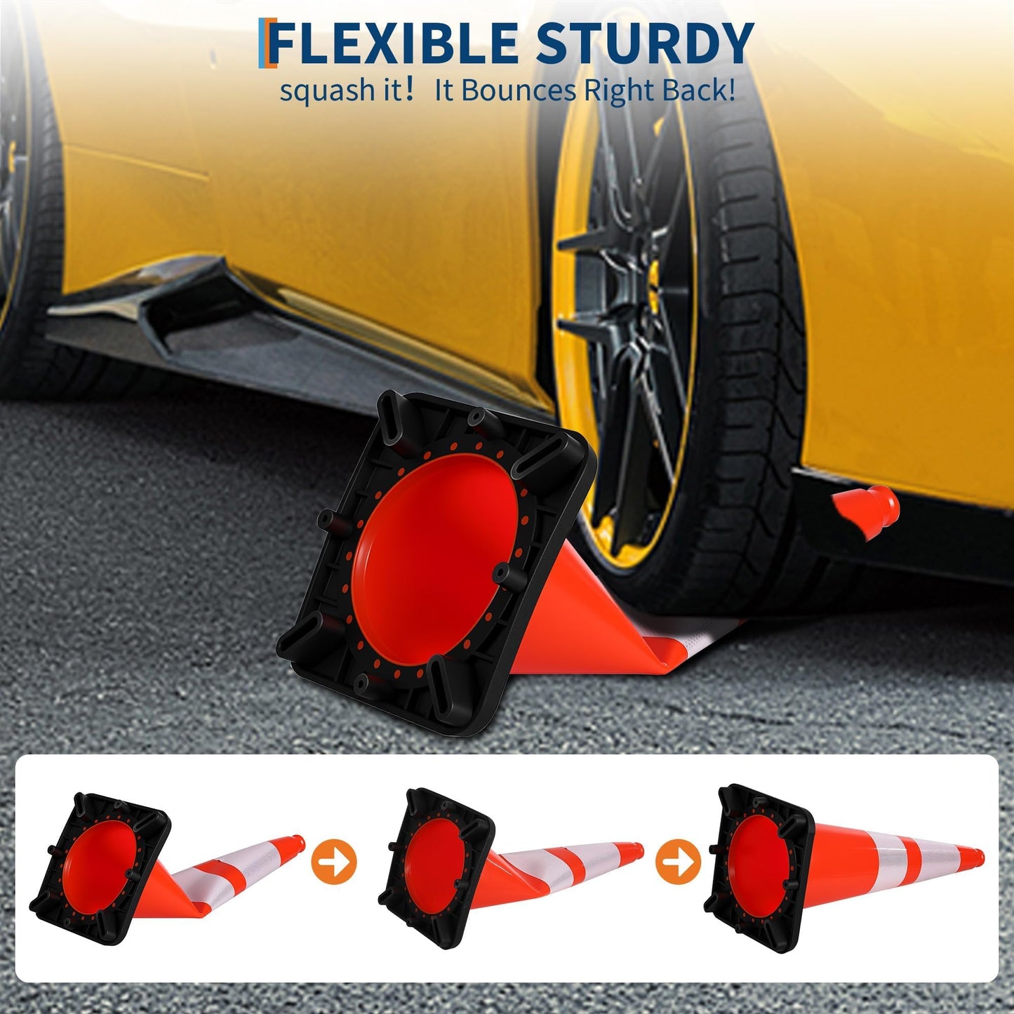8 Pack 28 Inch Traffic Cones with Weighted Base - PVC Orange Safety Cones for Construction, Parking Lot, Driveway & Event Traffic Control