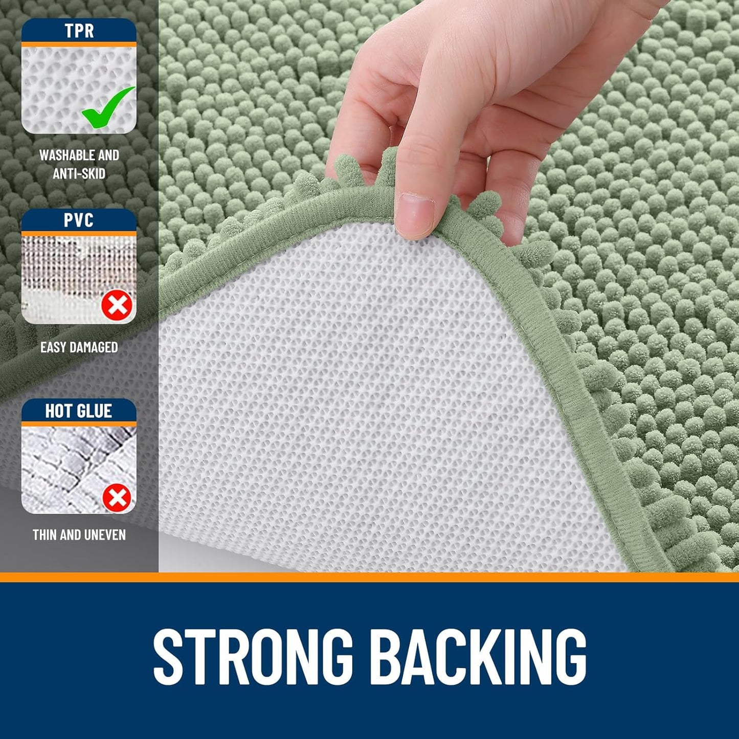 OLANLY Large Bathroom Rugs - Extra Soft Chenille Bath Mats | Quick Dry, Machine Washable, Sage Green 59x35