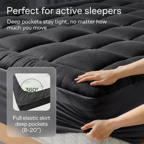 Niagara Ultra Soft Mattress Topper - Viscose Bamboo Pillow Top for Back Pain Relief | Queen Size, Black