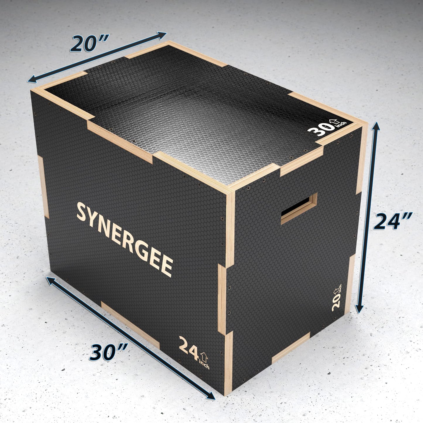 Synergee 3 in 1 Non-Slip Wood Plyometric Box for Jump Training and Conditioning. Wooden Plyo Box All in One Jump Trainer. Size - 30/24/20
