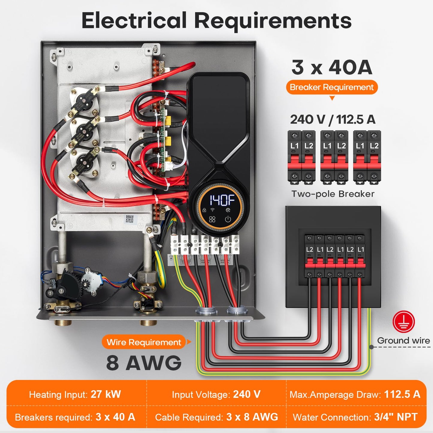 Wintemp 27kW Tankless Water Heater Electric 240V, Whole House On Demand Hot Water, Automatically Maintains Water Temperature, Up to 6.5 GPM, WiFi Control, ETL Eertified, Eco, WM27V Plus