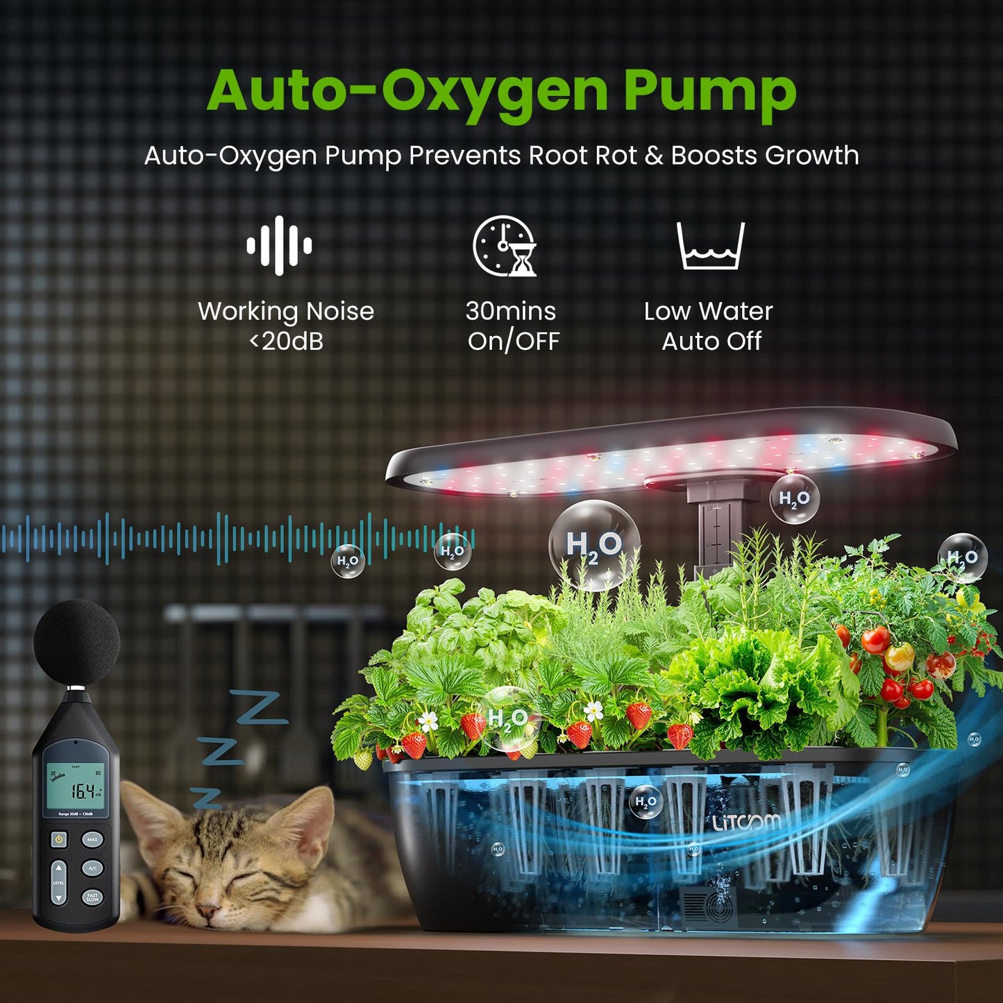 litokam Hydroponics Growing System Kit, 15 Pods Indoor Herb Garden with Smart APP & Quiet Pump, 24W LED Light, Auto Timer, Indoor Garden for Herbs, Vegetables & Flowers, Ideal Gift for Plant Lovers
