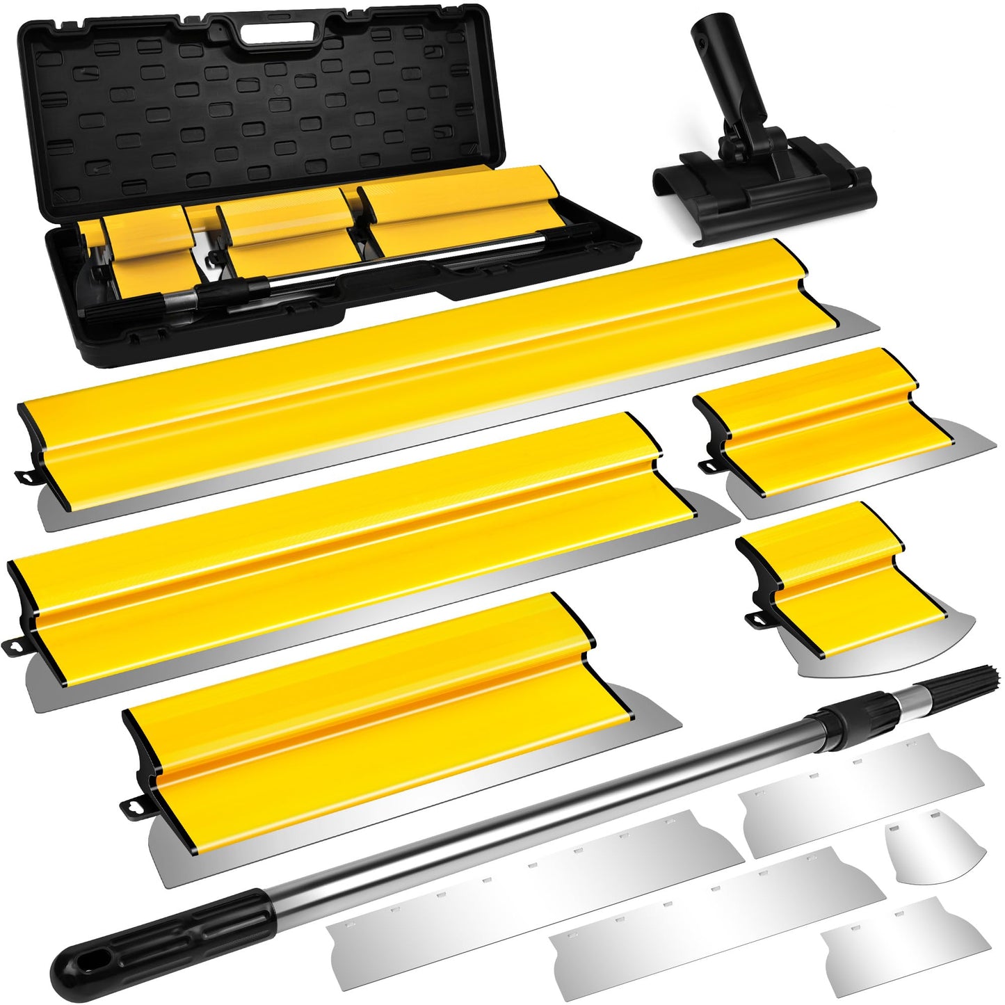 SLNIHAMS Drywall Skimming Blade Set with Replaceable Blades – 5 Stainless Steel Blades (16"-32"), 29"-47" Telescoping Handle & Grip Adapter – Professional Wall Finishing Tools for Smooth Coating