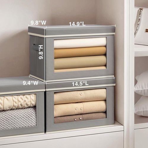 Homsorout Storage Bins - 6 Pack Large Foldable Closet Organizers with Lids | Decorative Grey Baskets