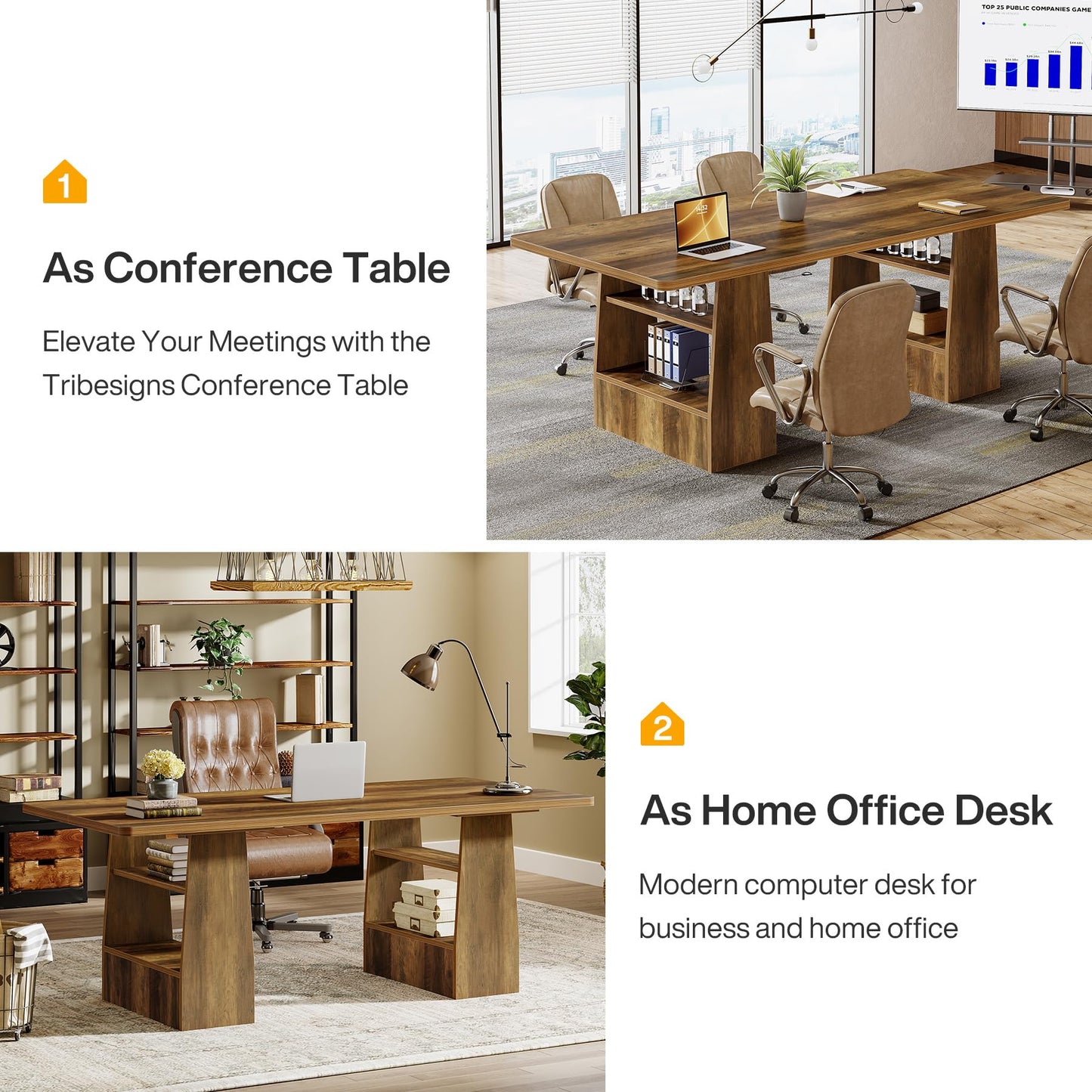 Tribesigns 63 Inch Executive Desk with 4 Storage Shelves, Office Desk with Faux Natural Textured, Large Wooden Computer Writing Table Business Furniture for Home Office (Brown)