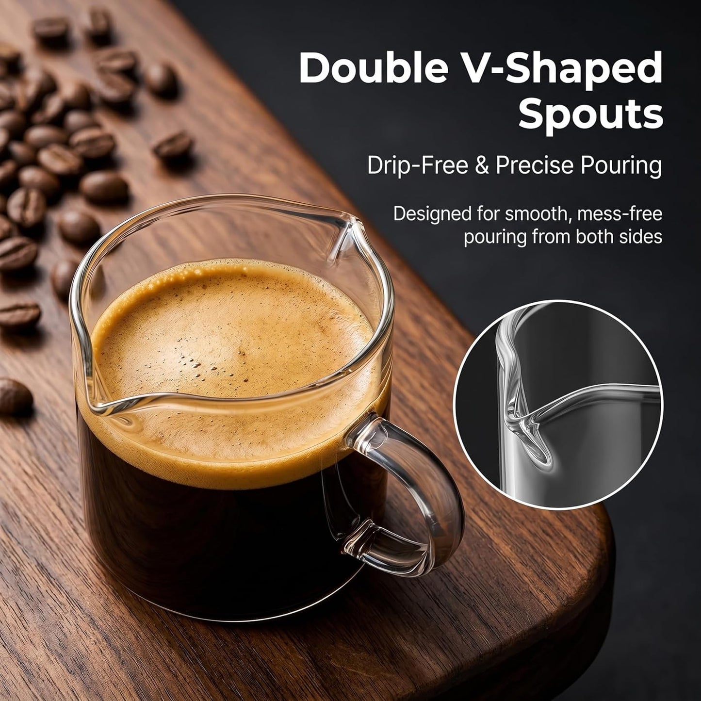 Skiennix Espresso Cups Set of 2 - Double Spout Clear Glass Shot Glasses with Handle | Perfect for Coffee & Desserts