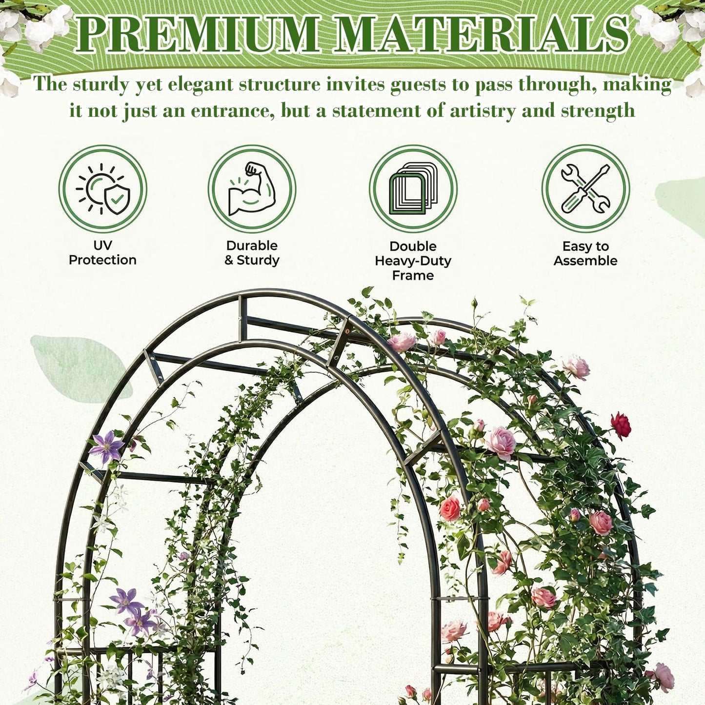Kinchoix 7FT Garden Arch Arbor Heavy Duty Metal Arbour Archway Garden Arch Trellis for Climbing Plants Outdoor