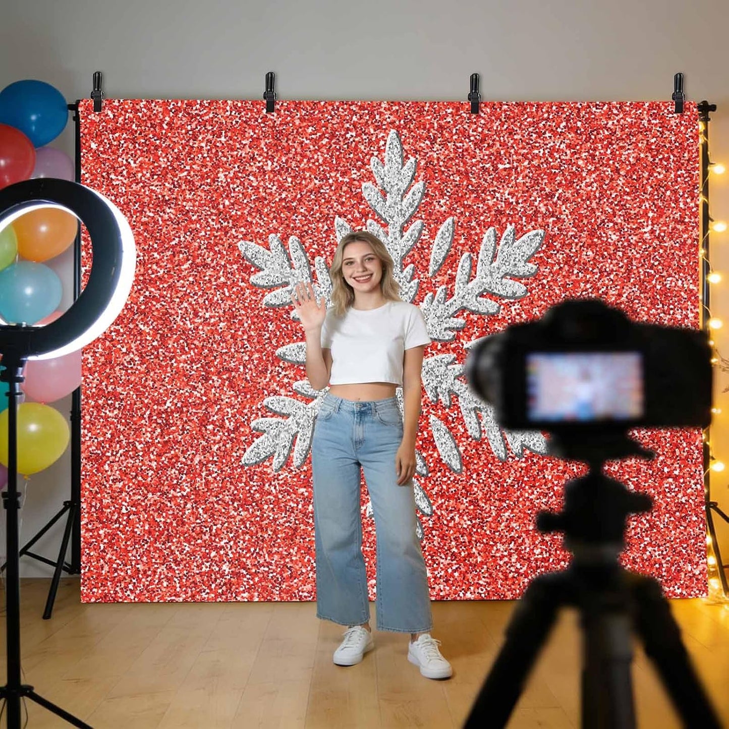 Generic 8 6 Modern Themed Photo Backdrop for Photoshoot, x FT Winter Watercolor Sparkling Snowflake Pattern Photo Props
