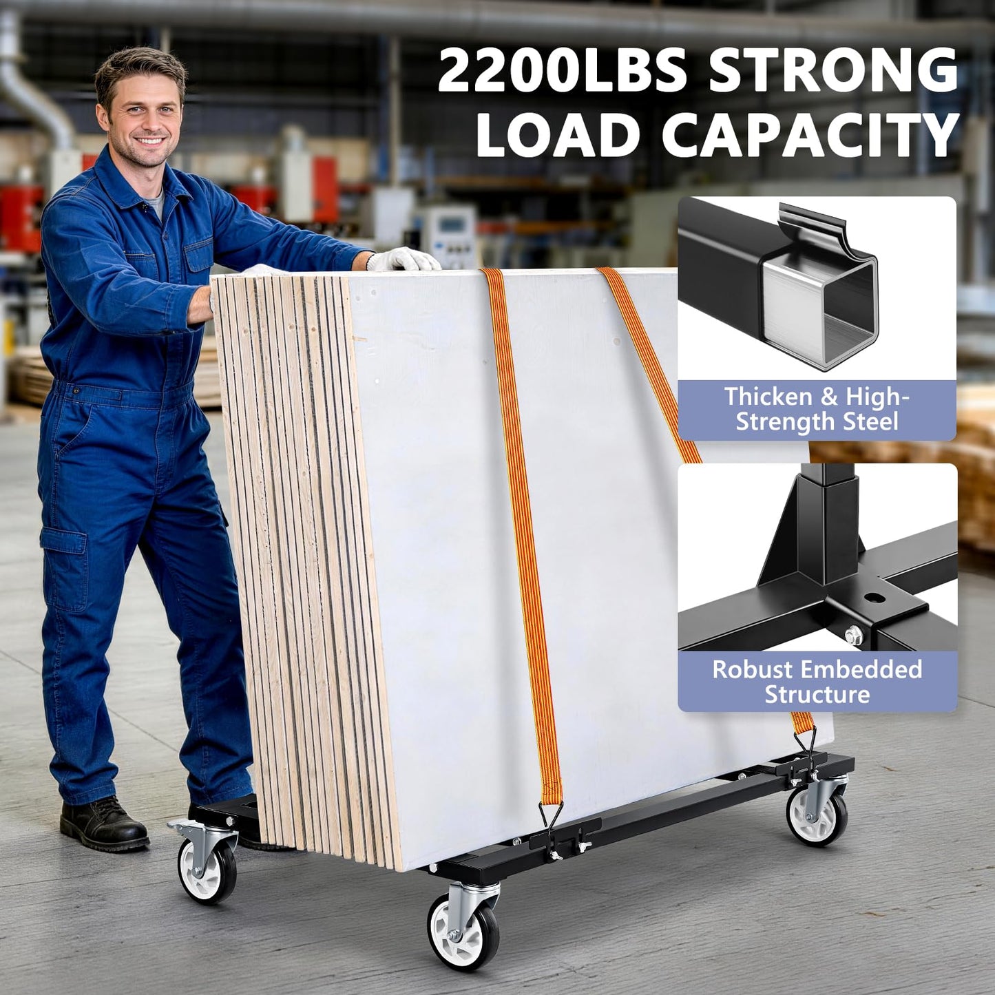 KEDSUM 2200lbs Drywall Cart Heavy Duty, Thicken Steel Built Table Cart with Handle, Panel Dolly with 5" Swivel Casters, Handling Drywall, Plywood, Lumber, Ideal for Factory, Hotel, Warehouse, Party
